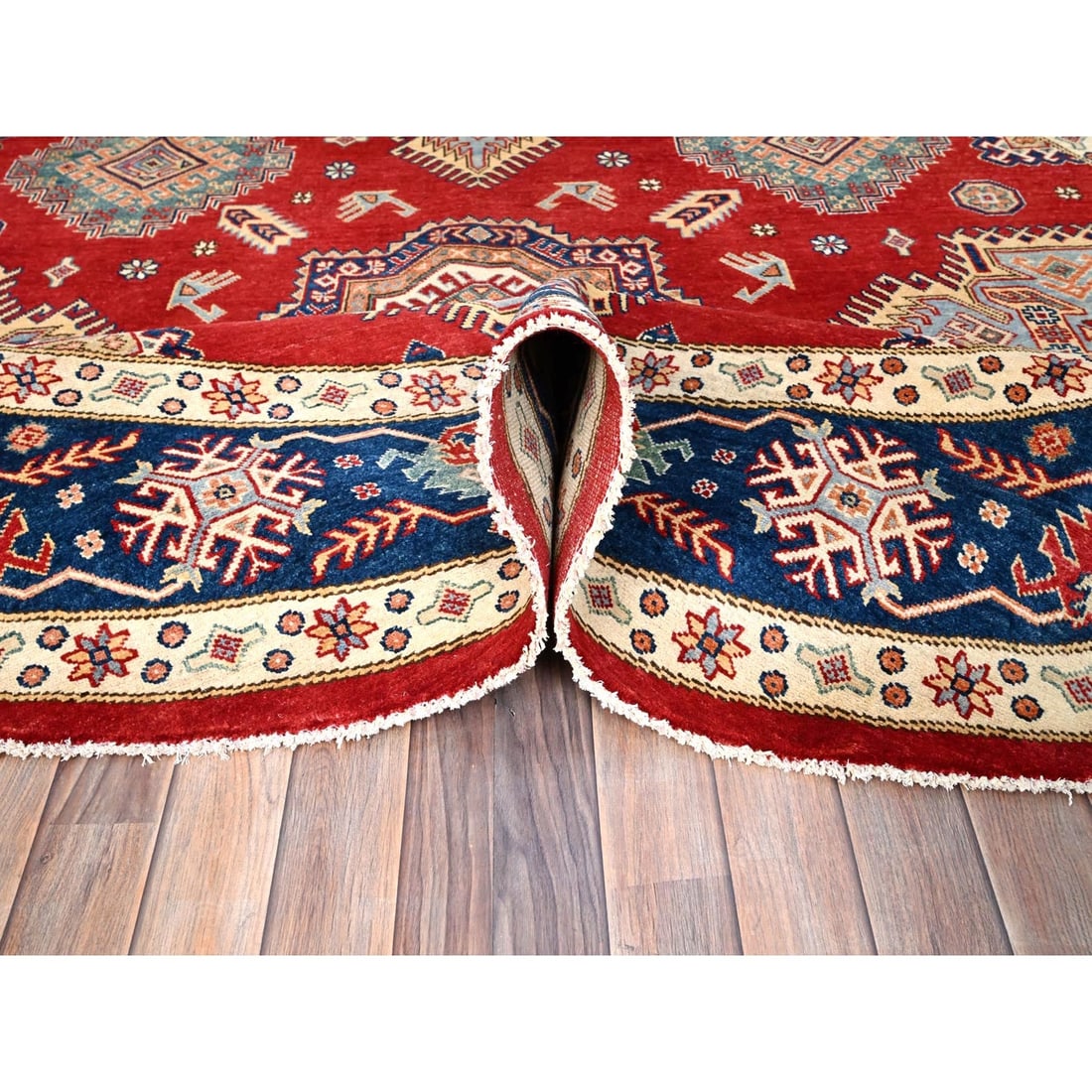 Rug 9'x9' Rufous Red Special Kazak Wool Hand Knotted Round - 6