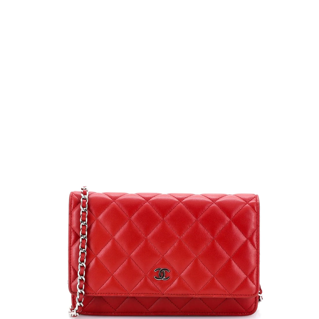 Lambskin Chanel Wallet on Chain Quilted: Lambskin Chanel Wallet on Chain Quilted A stunning Chanel Wallet on Chain Quilted in rich red lambskin, perfectly balanced with sleek silver hardware and supple leather interior. With heavy chain
