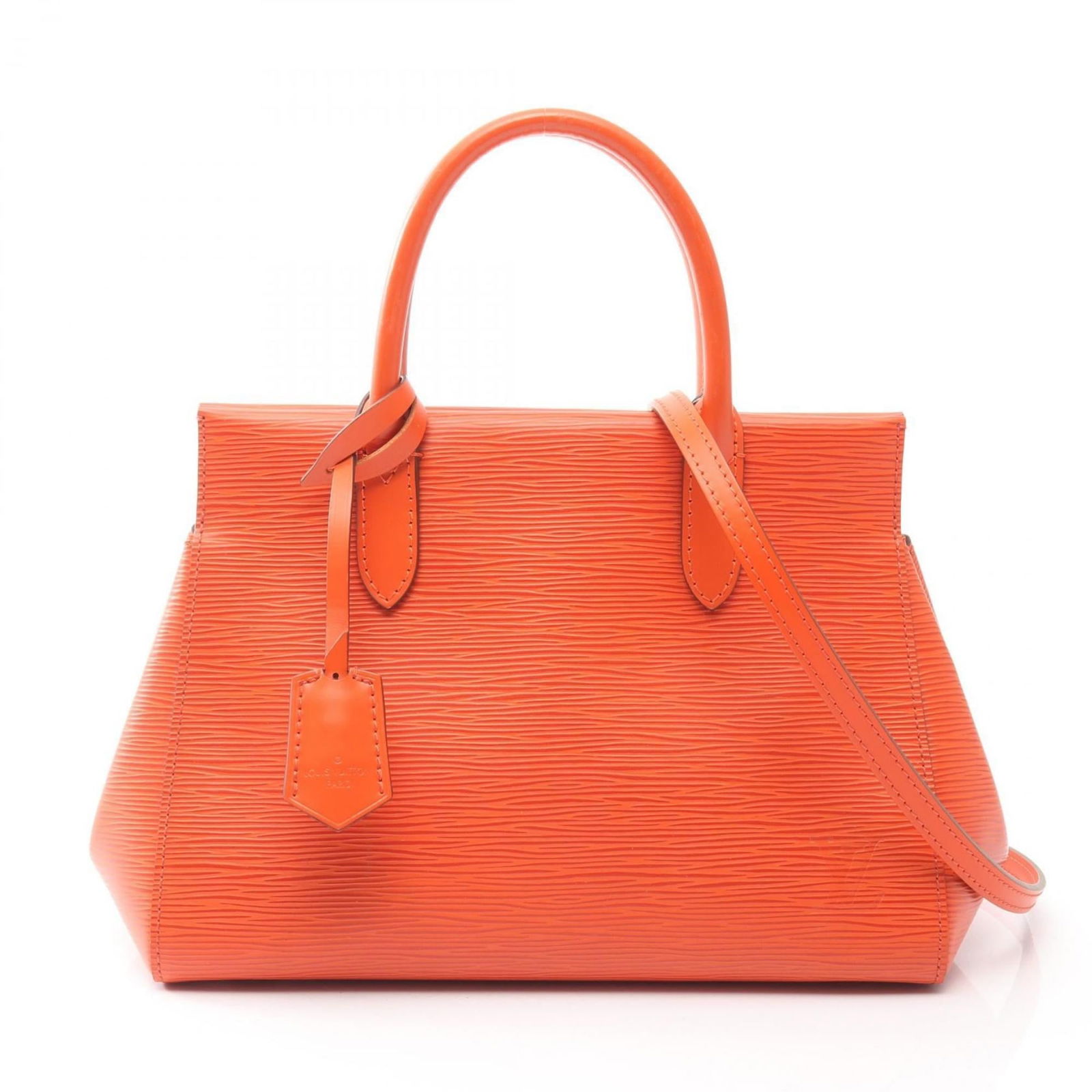 Louis Vuitton Epi Leather Handbag: Louis Vuitton Epi Leather Handbag A vibrant orange Epi Leather Louis Vuitton handbag, boasting the iconic monogram pattern and premium quality of the brand. With its spacious interior and sturdy