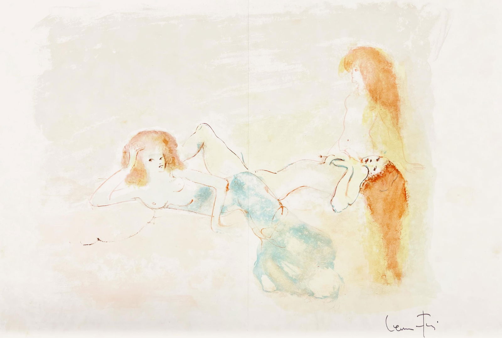 1969 - Leonor Fini - Untitled - from Parallel - Lithograph: 1969 - Leonor Fini - Untitled - from Parallel - Lithograph Experience the visionary world of Leonor Fini with Sans titre, a captivating lithograph from her iconic Parallelement folio. Printed in 1969