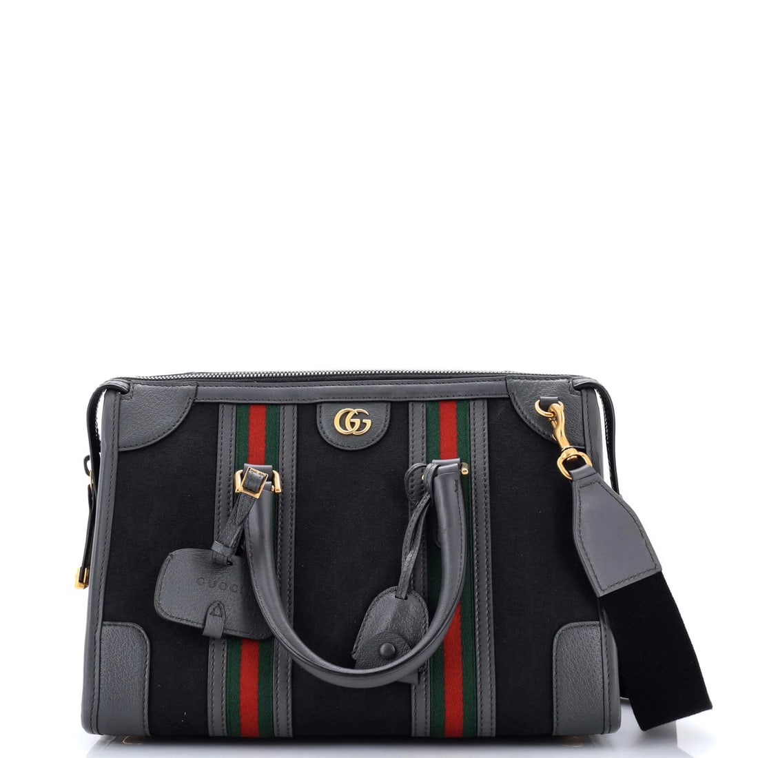Gucci Bauletto Medium Top Handle Bag in GG Canvas and Leather: Gucci Bauletto Medium Top Handle Bag in GG Canvas and Leather The Gucci Bauletto Medium Top Handle Bag is a timeless classic, boasting a sleek GG Canvas and Leather exterior in sophisticated black
