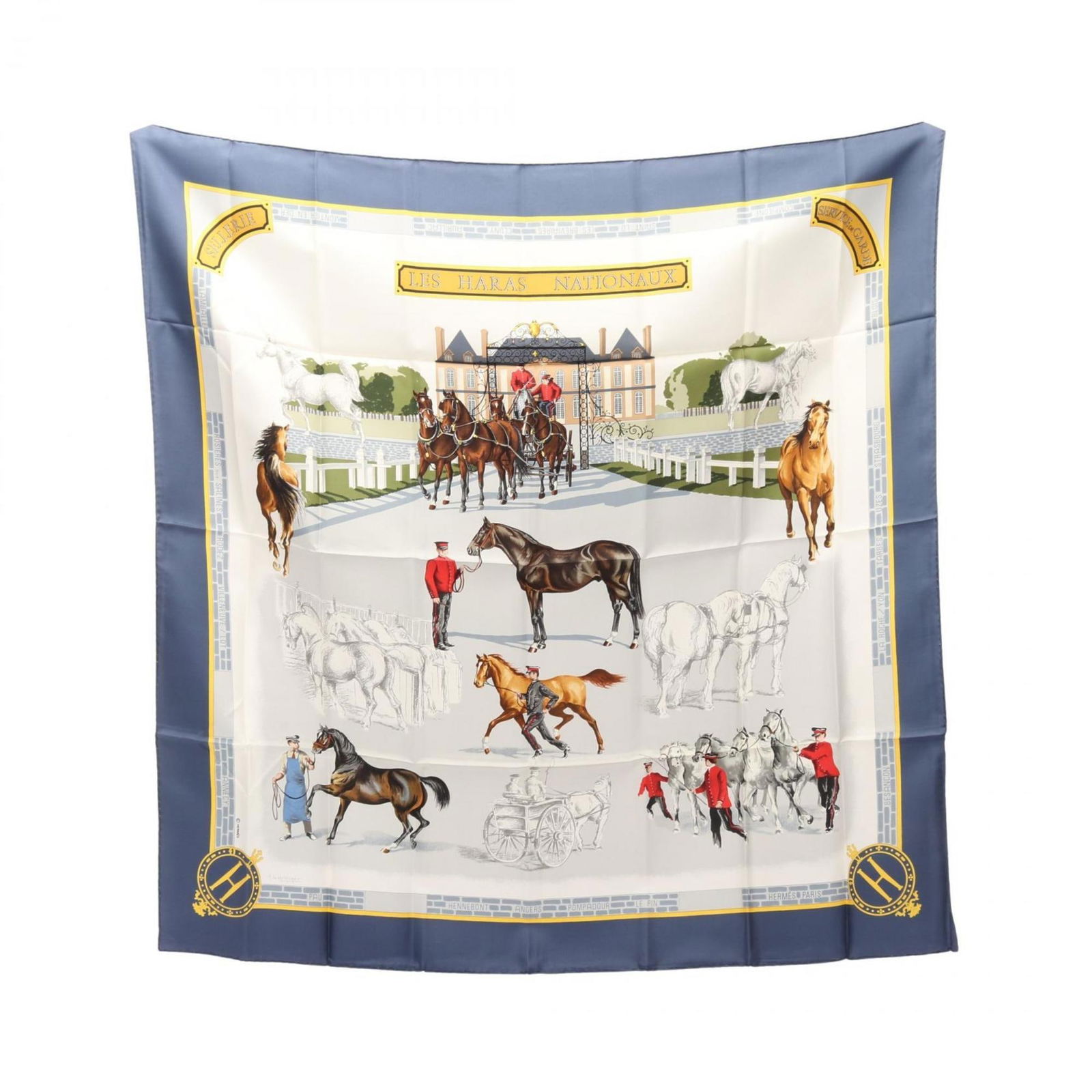 Hermes Silk Scarf: Hermes Silk Scarf A stunning Hermes silk scarf in a vibrant blue and multi-color design, crafted from the finest silk and boasting a classic 89cm x 89cm size. With its rich history and timeless elegan