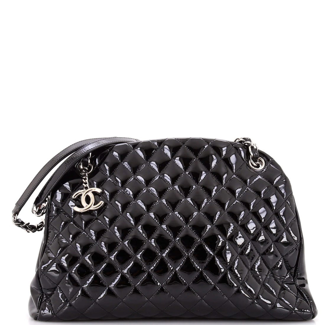Chanel Large Quilted Mademoiselle Patent Bag: Chanel Large Quilted Mademoiselle Patent Bag A timeless piece of luxury, the Chanel Large Quilted Mademoiselle Patent Bag boasts sleek patent leather exterior and signature quilted design, perfect