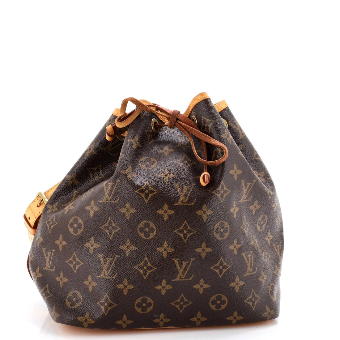 Louis Vuitton Petit Noe Monogram Canvas Handbag: Louis Vuitton Petit Noe Monogram Canvas Handbag Experience the timeless elegance of Louis Vuitton's iconic Petit Noe Monogram Canvas Handbag, boasting a classic brown canvas exterior with gold