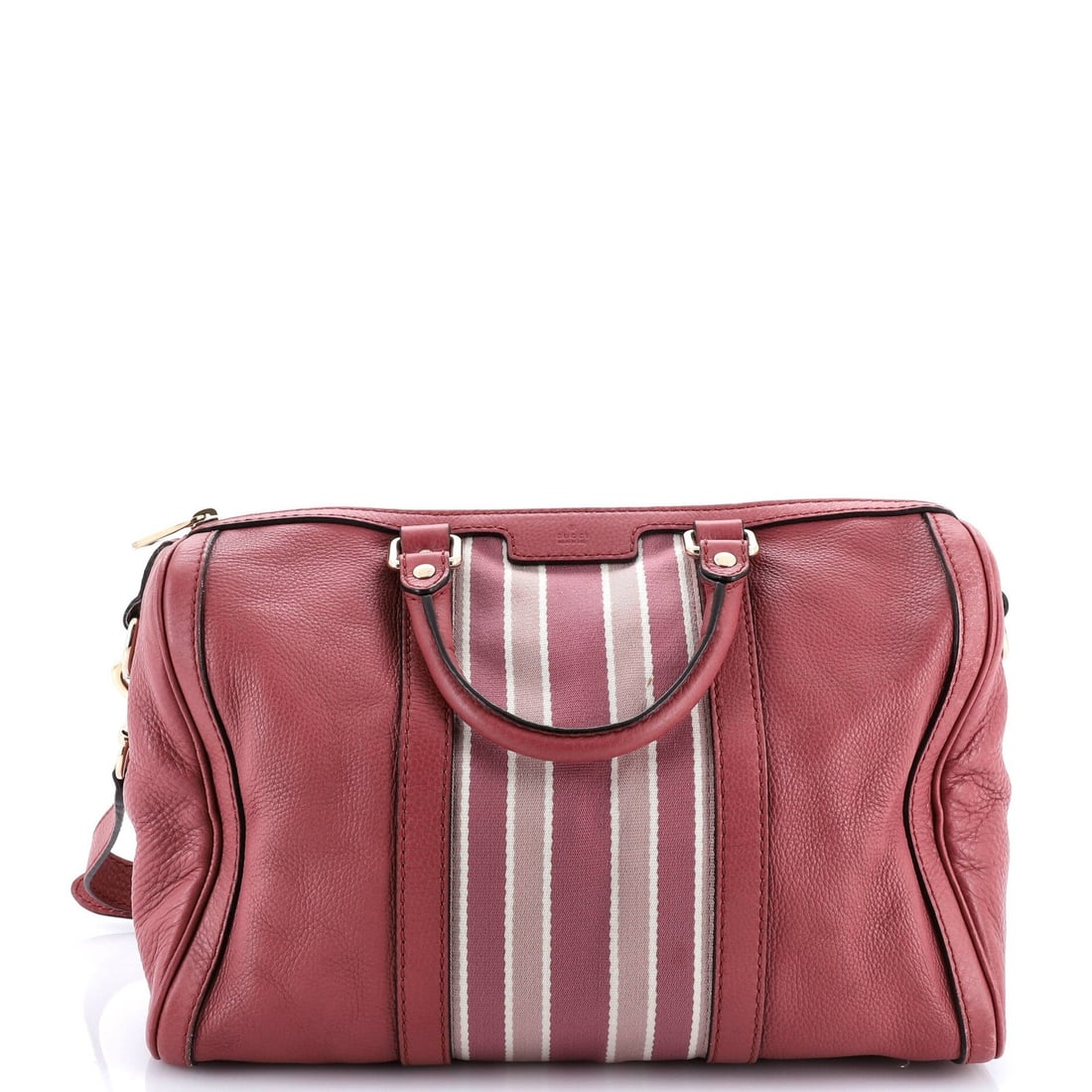 Gucci Vintage Web Boston Bag in Medium Leather: Gucci Vintage Web Boston Bag in Medium Leather A true vintage gem, the Gucci Web Boston Bag in medium leather exudes classic style with its timeless design and signature pink hue. With its spacious