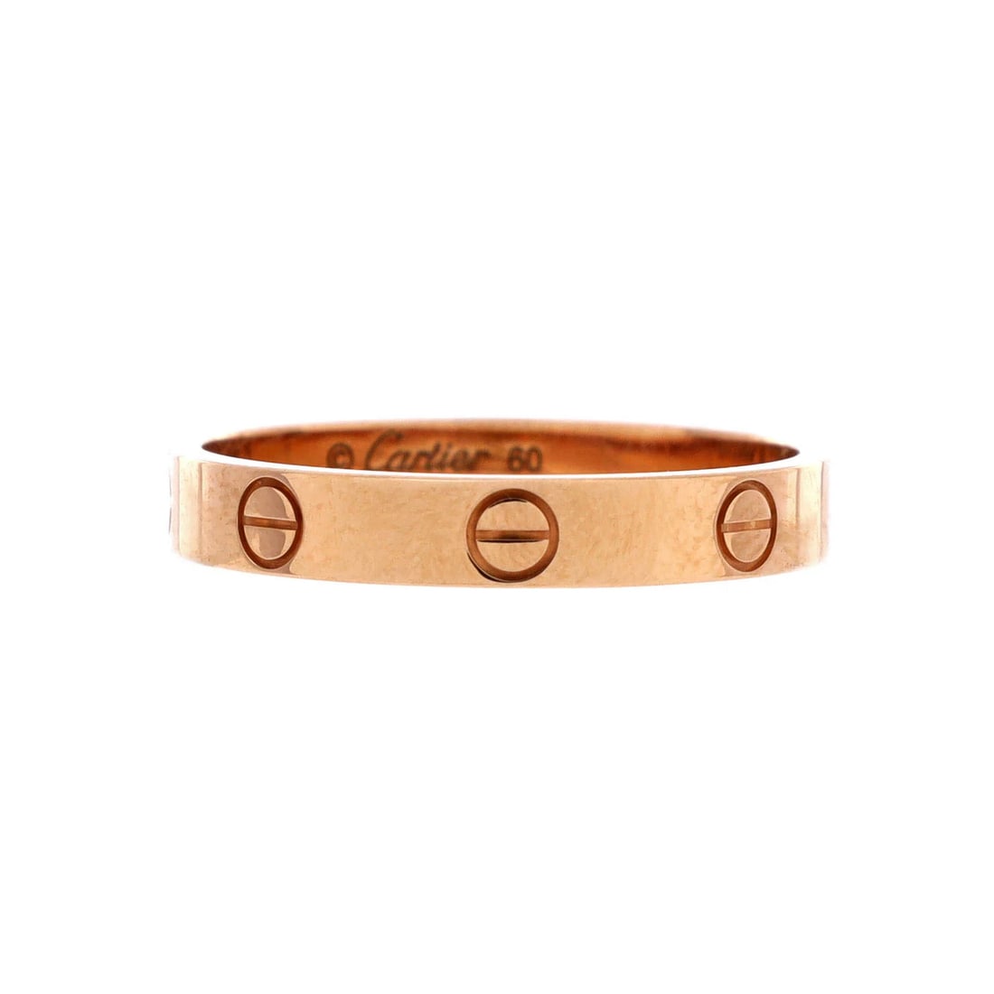 Cartier Love Wedding Band in 18k Rose Gold: Cartier Love Wedding Band in 18k Rose Gold A stunning Cartier Love Wedding Band in 18k rose gold, this timeless piece boasts the iconic design of the legendary brand. With its sleek 3.55mm width and