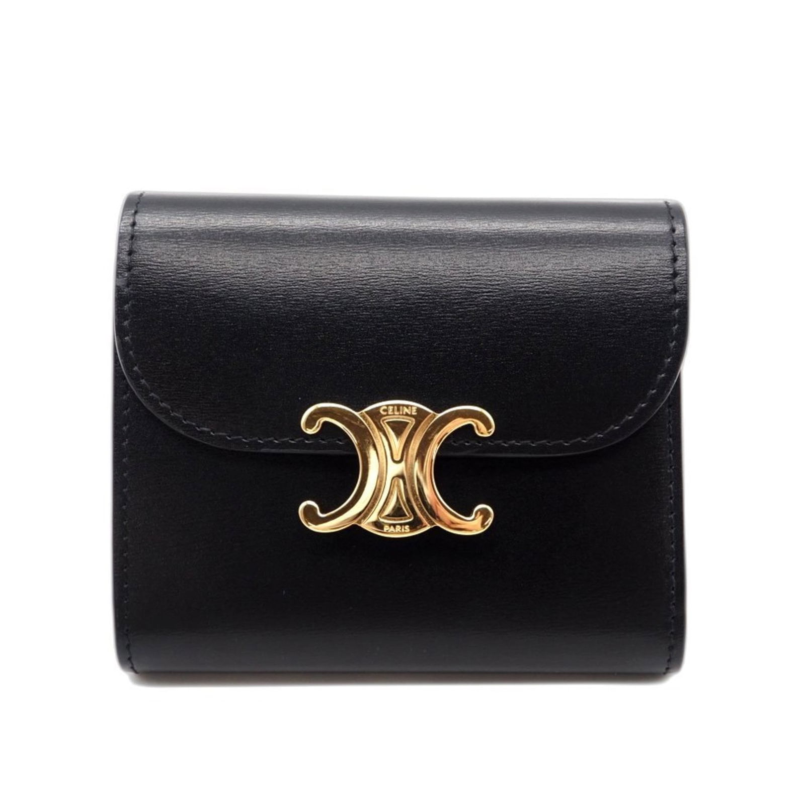 Celine Tri-Fold Leather Wallet: Celine Tri-Fold Leather Wallet A sleek and sophisticated Celine tri-fold leather wallet, perfect for adding a touch of luxury to your daily essentials. With its classic design and high-quality black