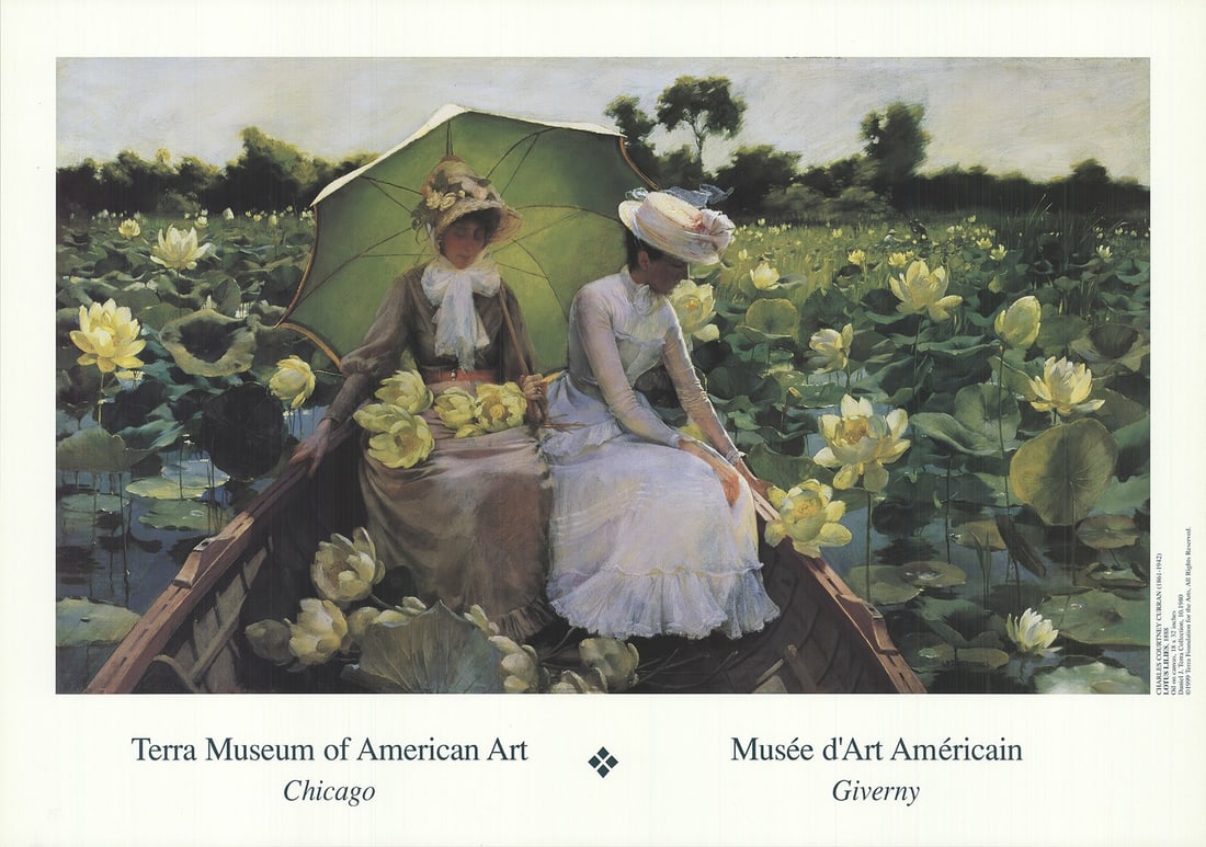 Impressionism CHARLES C. CURRAN Lotus Lilies 20" x 29.75" Offset Lithograph 1999: Impressionism CHARLES C. CURRAN Lotus Lilies 20" x 29.75" Offset Lithograph 1999 Experience the serene beauty of Charles C. Curran's 'Lotus Lilies', a stunning offset lithograph from 1999. This