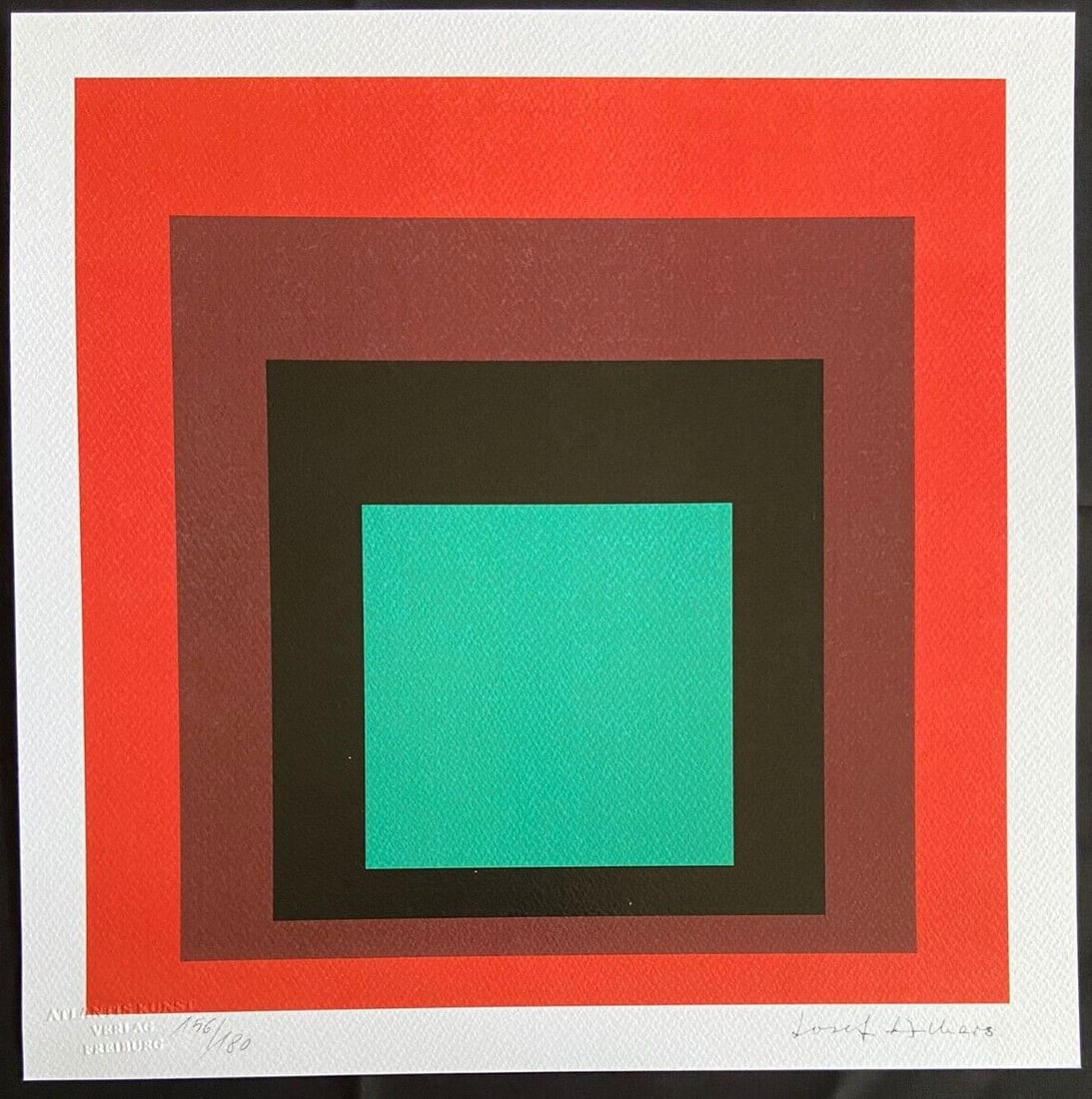 Mondrian Josef Albers Lithograph Op Numbered 180 Piet: Mondrian Josef Albers Lithograph Op Numbered 180 Piet A rare and striking lithograph by Josef Albers, "Study in homage to the square" is a testament to the artist's innovative approach to color and