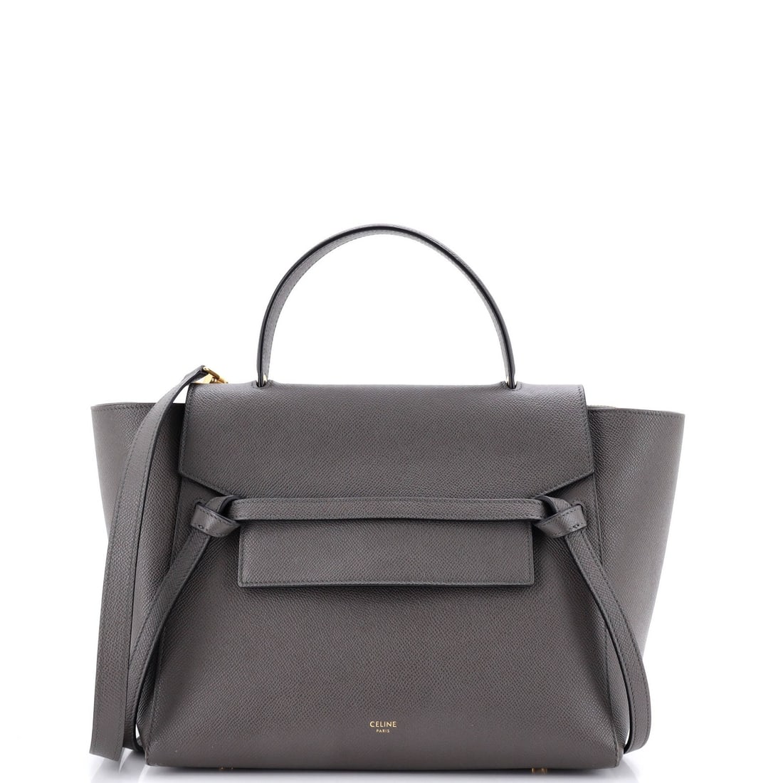 Celine Mini Textured Leather Belt Bag: Celine Mini Textured Leather Belt Bag Elevate your everyday style with the Celine Mini Textured Leather Belt Bag, boasting sleek gray leather exterior and suede interior in perfect harmony. The bag's