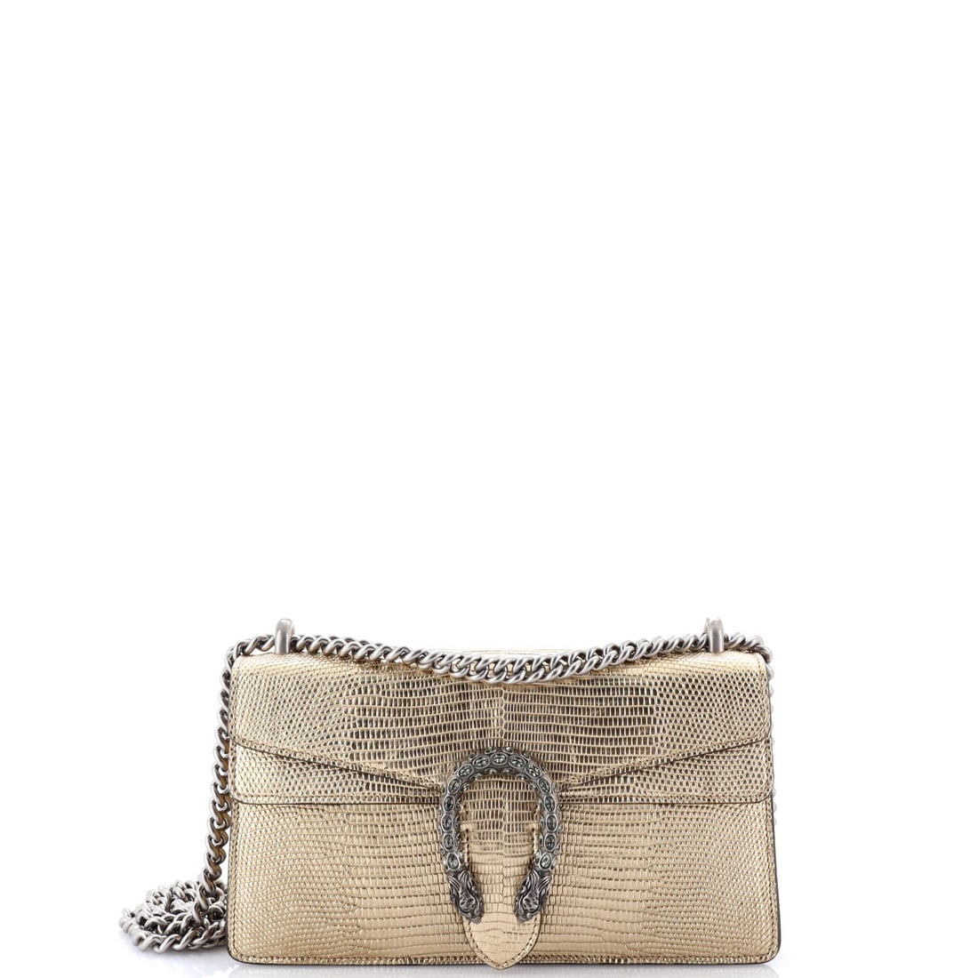 Gucci Dionysus Small Lizard Bag: Gucci Dionysus Small Lizard Bag The Gucci Dionysus Small Lizard Bag is a stunning, exotic shoulder bag that exudes luxury and sophistication with its gold lizard exterior, crystal accents, and aged si