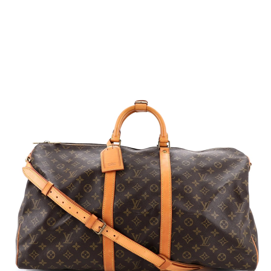 55 Louis Vuitton Keepall Bandouliere Bag Monogram Canvas: 55 Louis Vuitton Keepall Bandouliere Bag Monogram Canvas A rare opportunity to own a pre-owned Louis Vuitton Keepall Bandouliere Bag, boasting the iconic monogram canvas exterior in rich brown tones.