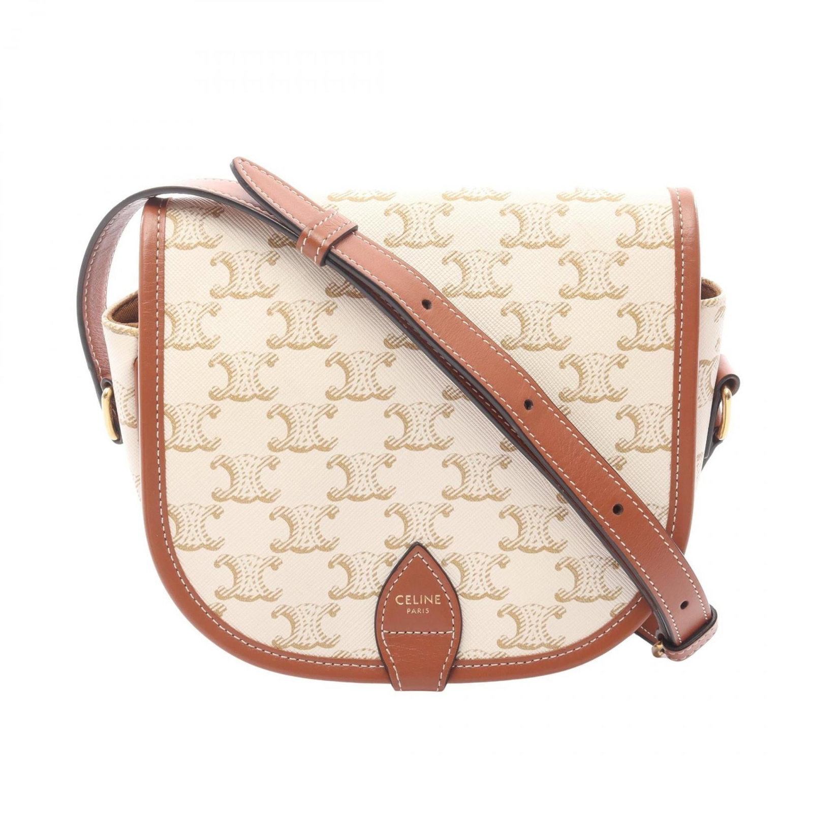 Celine Shoulder Bag in Coated Canvas and Leather: Celine Shoulder Bag in Coated Canvas and Leather A pre-owned Celine shoulder bag in rich brown and white, crafted from durable coated canvas and supple leather, offers a stylish and practical