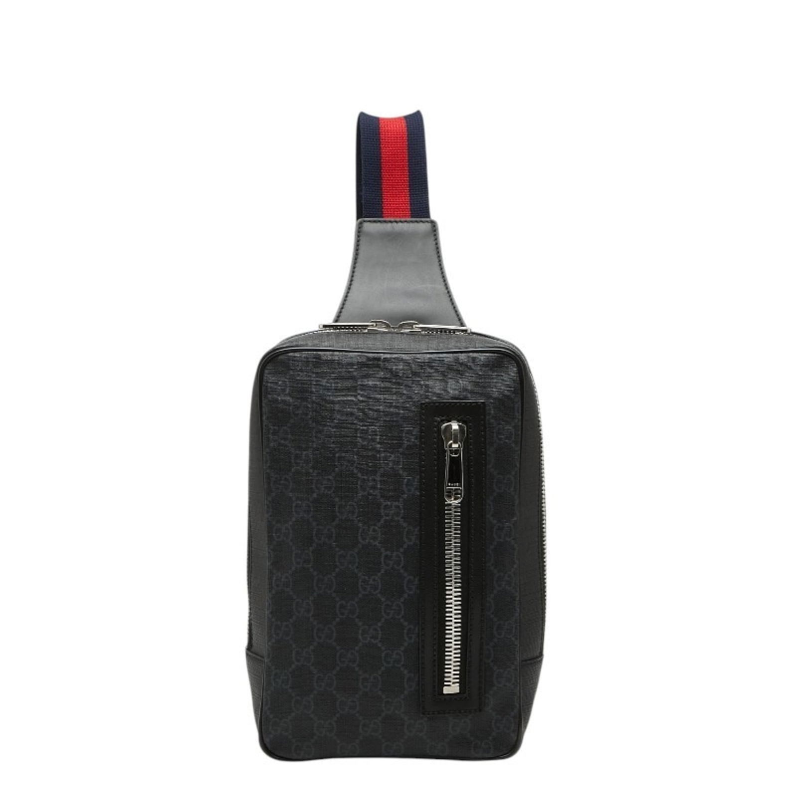 Gucci Sling Bag in PVC and Leather: Gucci Sling Bag in PVC and Leather A sleek and sophisticated Gucci sling bag, crafted from high-quality PVC and leather, adds a touch of luxury to any outfit. With its classic design and timeless blac