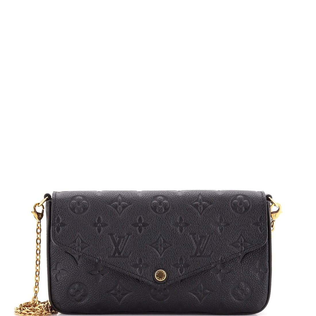 Leather Louis Vuitton Felicie Pochette Monogram Empreinte: Leather Louis Vuitton Felicie Pochette Monogram Empreinte Experience the timeless elegance of the iconic Louis Vuitton Felicie Pochette Monogram Empreinte, boasting classic black leather exterior with