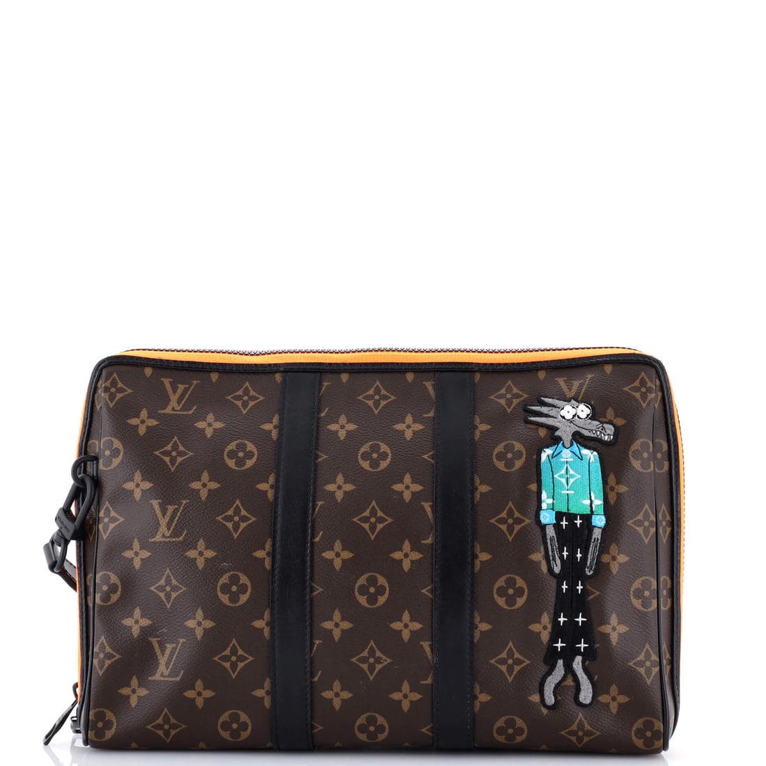 Patch Louis Vuitton Keepall Pouch Monogram Canvas with LV Friends: Patch Louis Vuitton Keepall Pouch Monogram Canvas with LV Friends A rare and stylish Louis Vuitton Keepall Pouch Monogram Canvas with LV Friends patch, this classic brown clutch boasts the iconic mono