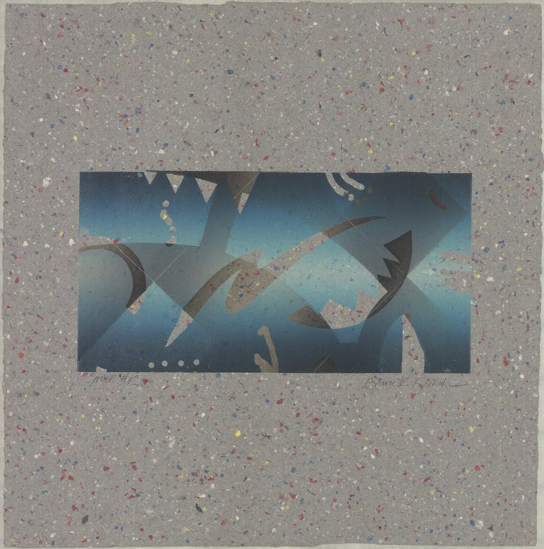 Artist Unknown, HMP, Untitled #4, Signed, 24.25" x 24.25", Monoprint, 1986: Artist Unknown, HMP, Untitled #4, Signed, 24.25" x 24.25", Monoprint, 1986 A rare opportunity to own a unique piece of abstract art, "Untitled #4" by Artist Unknown is a striking monoprint from 1986.