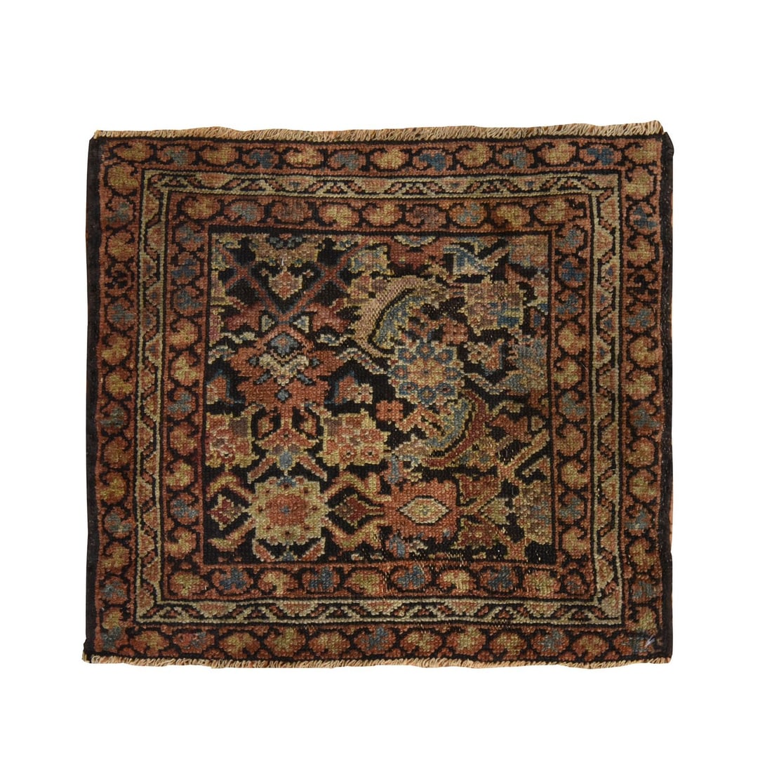 Zoroastrian Hand-Knotted Wool Rug, 1'5"x1'7", Black, Antique Bag Face. (1 of 4)