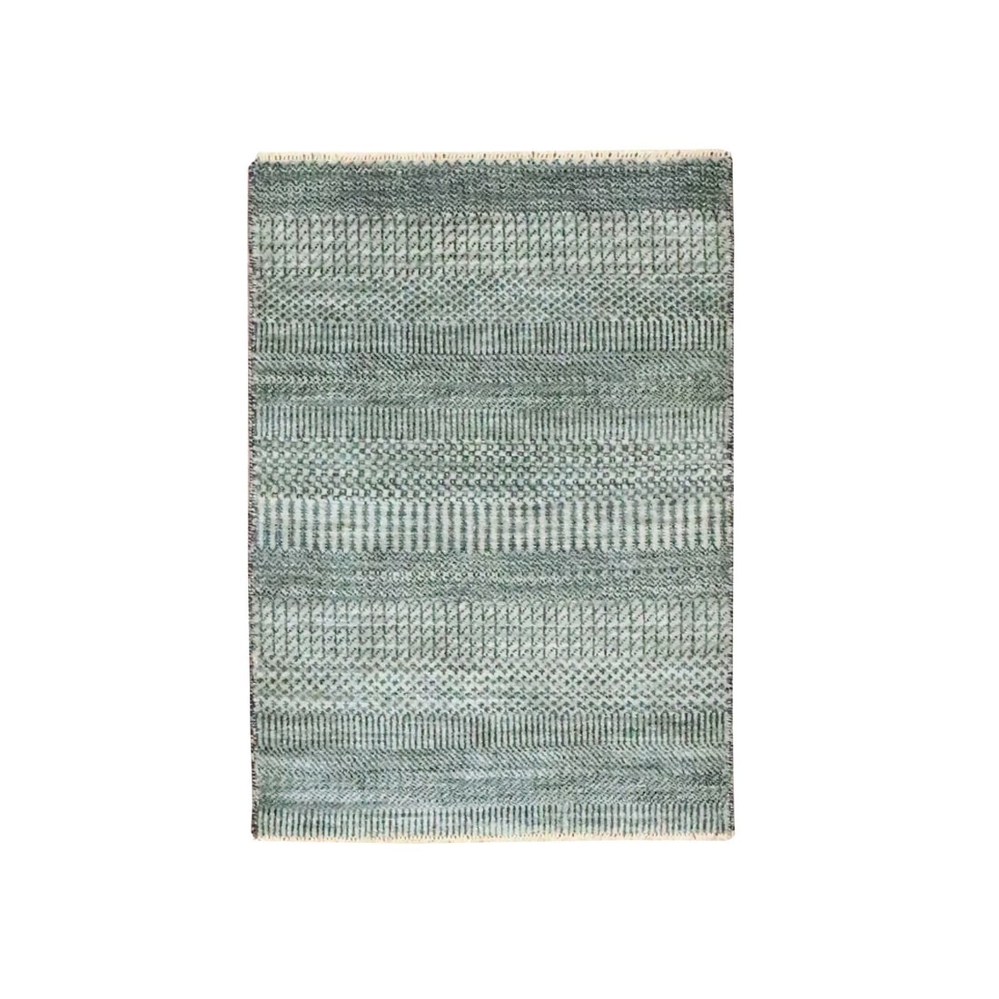 Rug 2'x3' Spanish Gray Modern Grass Design Hand Knotted Wool and Silk Mat: Rug 2'x3' Spanish Gray Modern Grass Design Hand Knotted Wool and Silk Mat Experience the rich textures and timeless elegance of India's finest craftsmanship with this stunning 2'x3' Spanish Gray