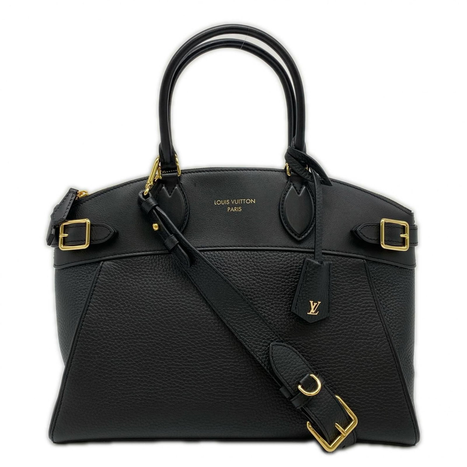 Louis Vuitton Leather Handbag: Louis Vuitton Leather Handbag A timeless and sophisticated Louis Vuitton leather handbag, crafted from high-quality calf leather and Taurillon leather, boasts a sleek black finish and sturdy zipper cl