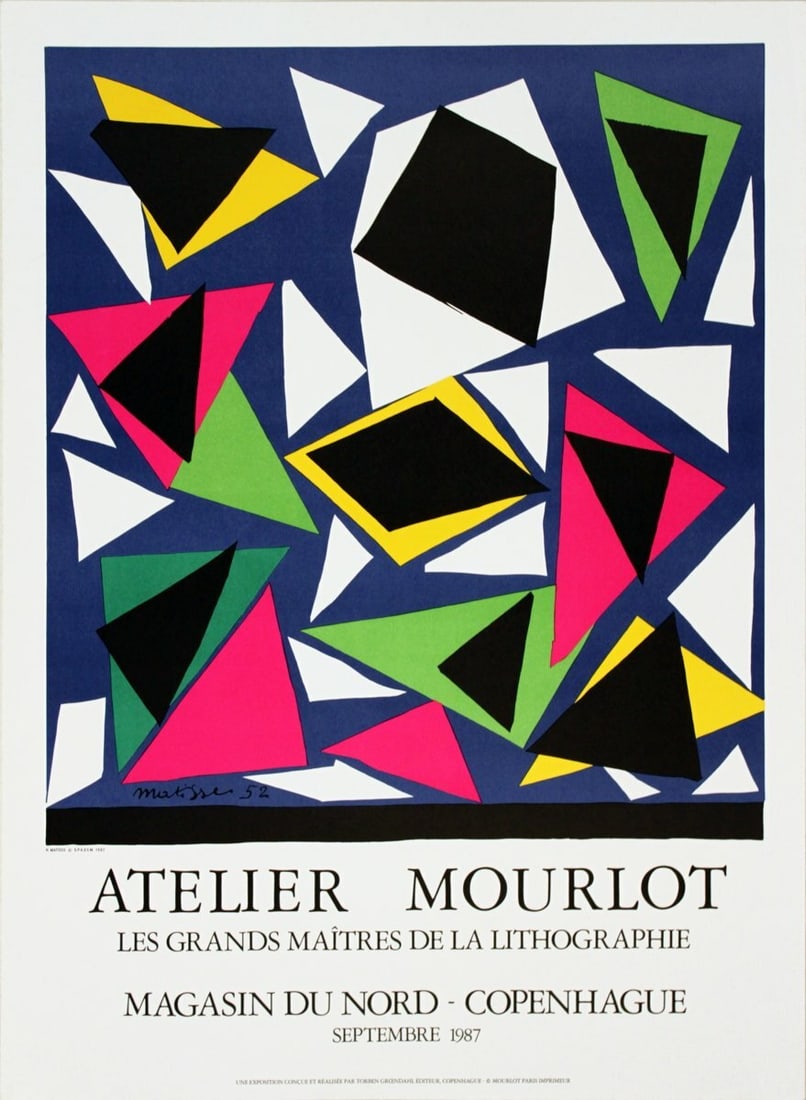 Lith HENRI MATISSE Centenial Exposition d' Affiches Papiers Decoupes 30" x 22": Lith HENRI MATISSE Centenial Exposition d' Affiches Papiers Decoupes 30" x 22" Experience the iconic style of Henri Matisse with this stunning lithograph print, 'Centenial, Exposition d' Affiches,