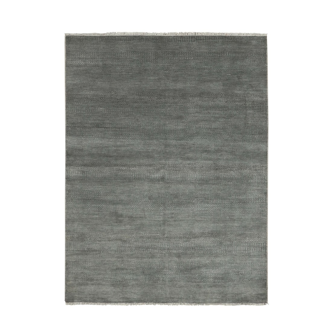 Rug 5'1"x7'1" Gray Hand Knotted Grass Design Wool and Silk: Rug 5'1"x7'1" Gray Hand Knotted Grass Design Wool and Silk Experience the timeless elegance of India's rich cultural heritage with this stunning 5'1"x7'1" gray hand-knotted rug, expertly woven from wo