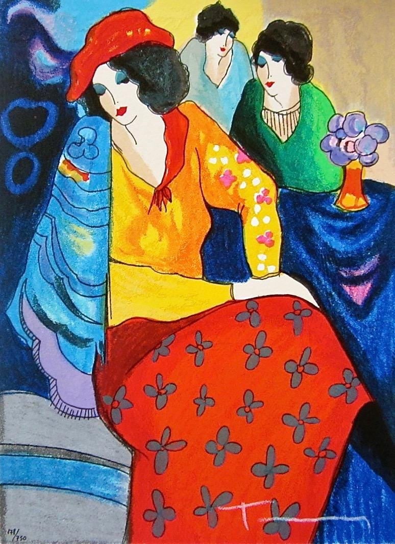 Tarkay Signed Silkscreen Blue Mood: Tarkay Signed Silkscreen Blue Mood Tarkay's vibrant blue mood is captured in this stunning silkscreen print, signed and numbered by the artist. Printed on high-quality vlin paper, the piece boasts exc