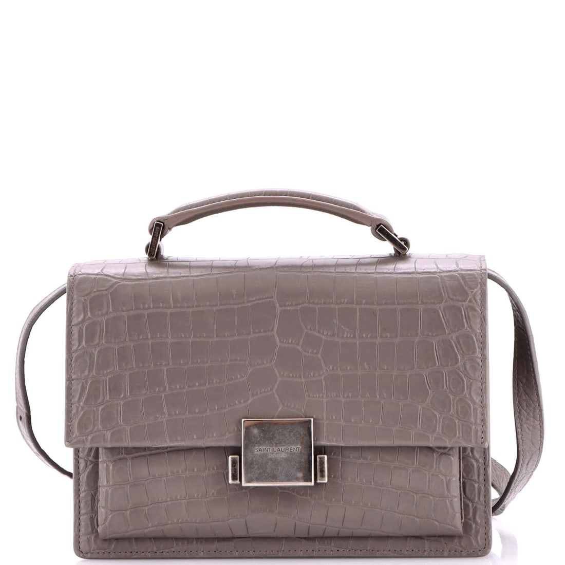 Saint Laurent Bellechasse Medium Satchel in Crocodile Embossed Leather: Saint Laurent Bellechasse Medium Satchel in Crocodile Embossed Leather Experience the epitome of luxury with the Saint Laurent Bellechasse Medium Satchel, crafted from exquisite crocodile embossed