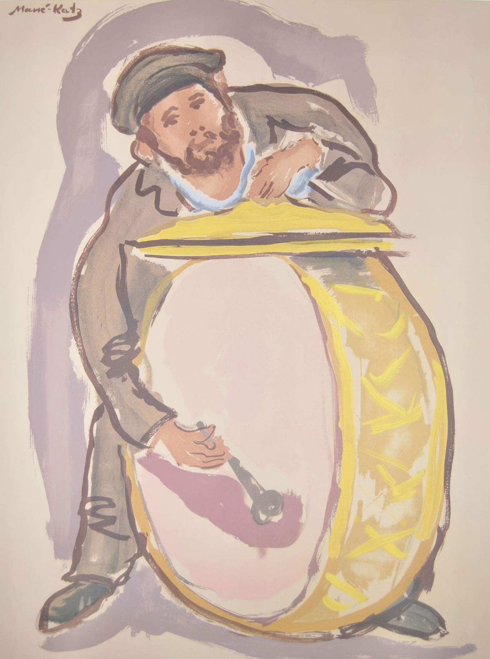 Emmanuel Mane-Katz, The Drummer, from Twelve Lithographs for Stempeniou, Lithograph, 1966: Emmanuel Mane-Katz, The Drummer, from Twelve Lithographs for Stempeniou, Lithograph, 1966 Emmanuel Mane-Katz's stunning lithograph, Le Tambour (The Drummer), is a rare gem from the 1966 edition of