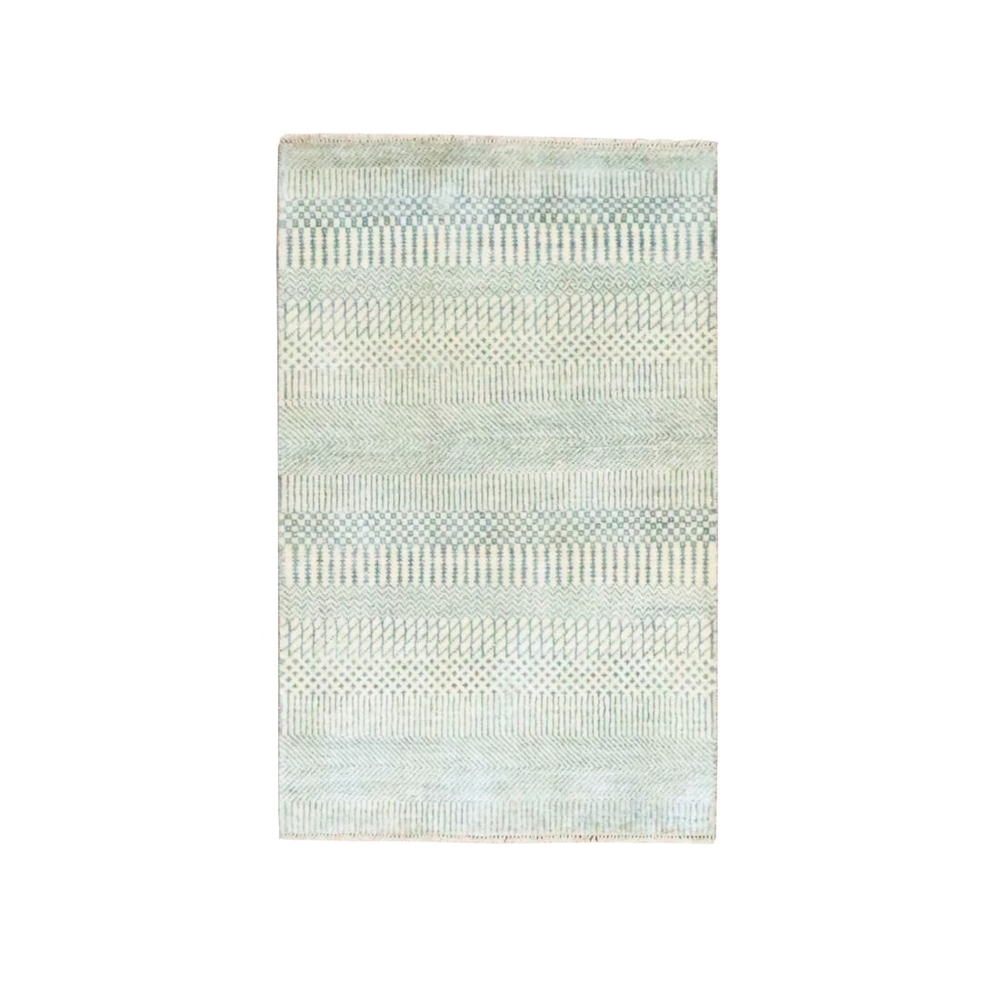 Rug 2'x3' Beige-Gray Modern Grass Design Wool with Silk Hand Knotted Mat (1 of 5)