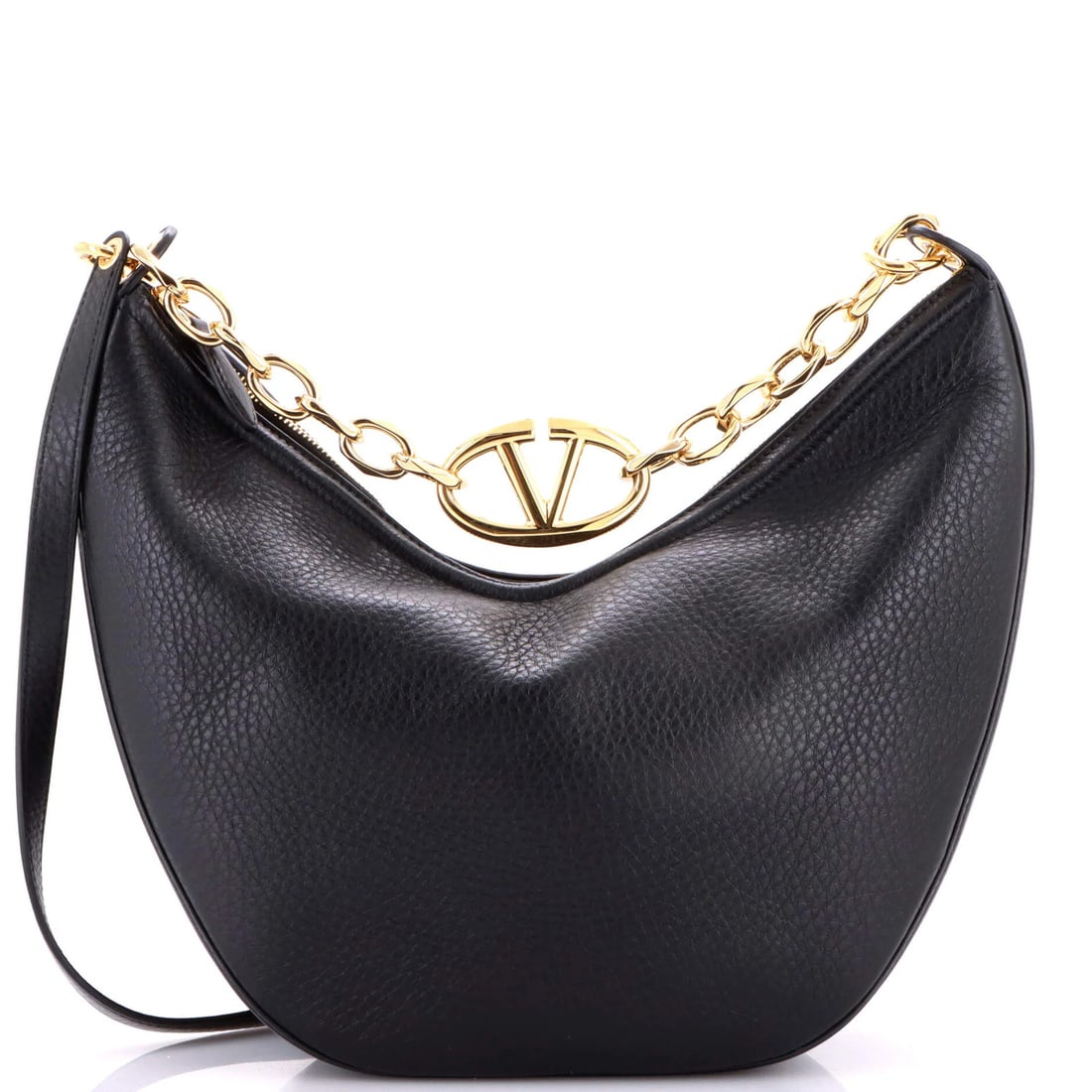 Medium Valentino Garavani Vlogo Moon Hobo Leather: Medium Valentino Garavani Vlogo Moon Hobo Leather A sleek and sophisticated medium-sized leather hobo bag from the iconic Valentino Garavani Vlogo Moon collection, boasting a timeless black exterior
