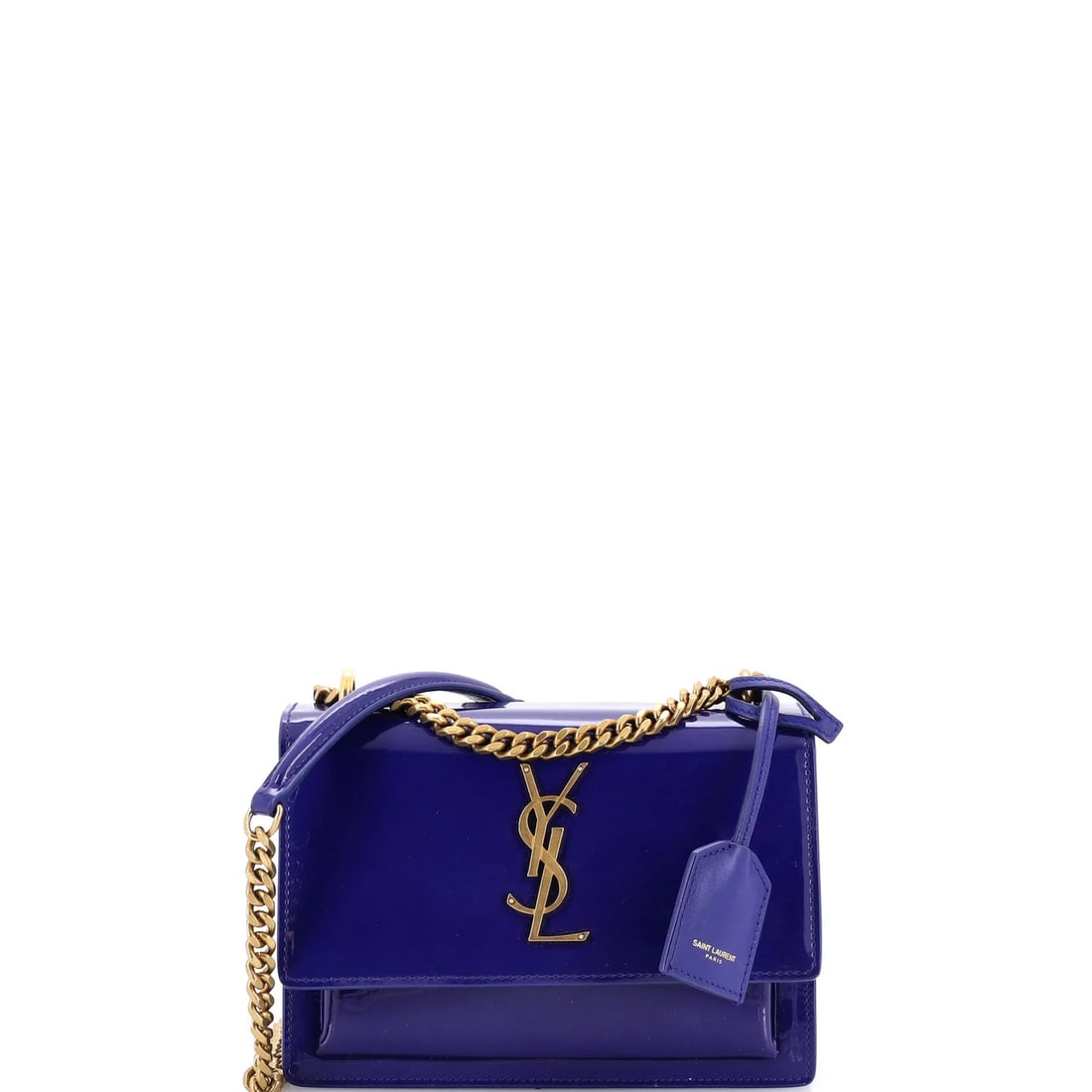 Saint Laurent Small Patent Sunset Crossbody Bag: Saint Laurent Small Patent Sunset Crossbody Bag The Saint Laurent Small Patent Sunset Crossbody Bag is a stunning, one-of-a-kind accessory that exudes luxury and sophistication. Its striking blue