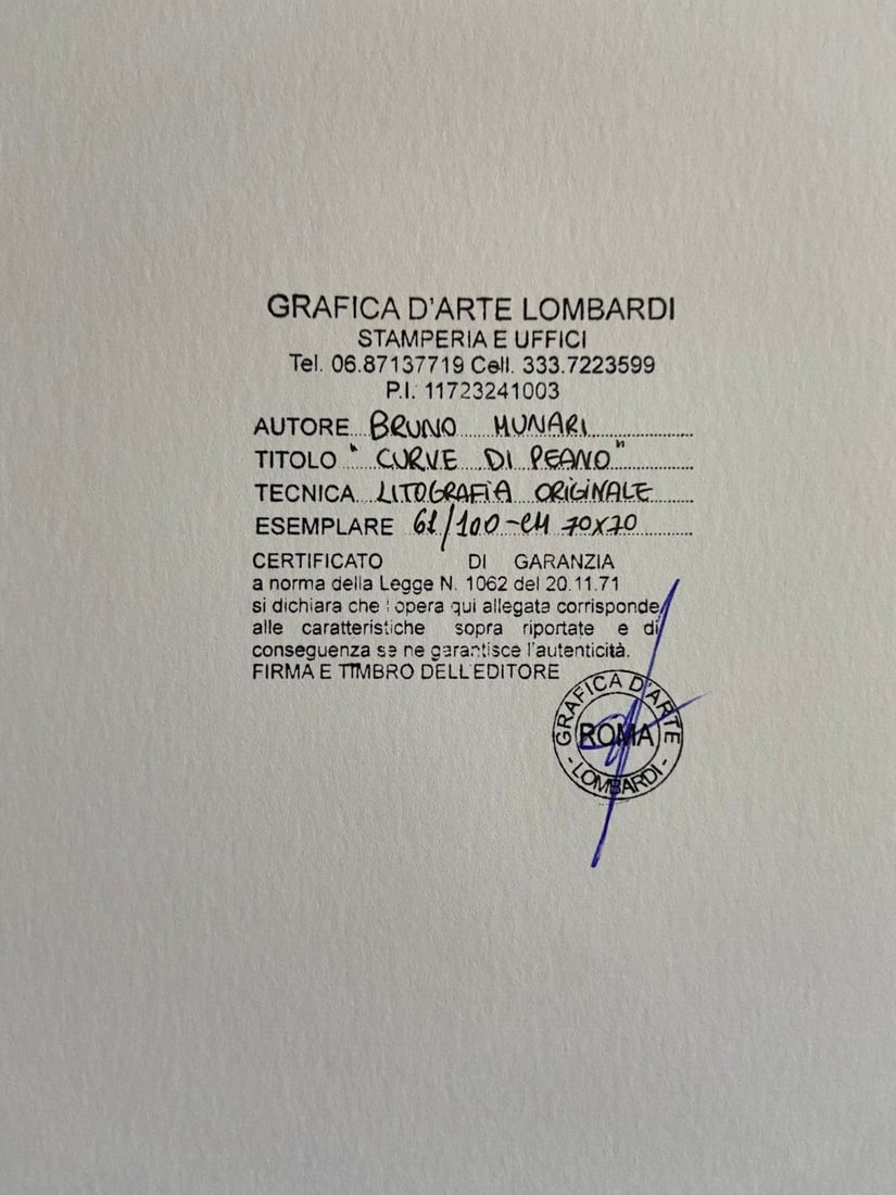 Stamp Bruno Munari Lithograph Numbered - 6