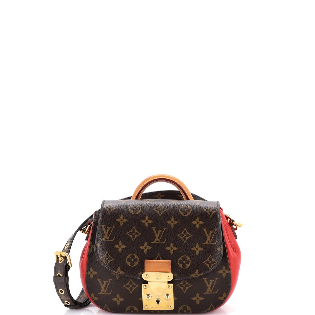 Louis Vuitton Eden Monogram Canvas Handbag: Louis Vuitton Eden Monogram Canvas Handbag Experience the timeless elegance of Louis Vuitton's iconic Eden Monogram Canvas Handbag, boasting a striking red exterior with subtle brown accents and gold