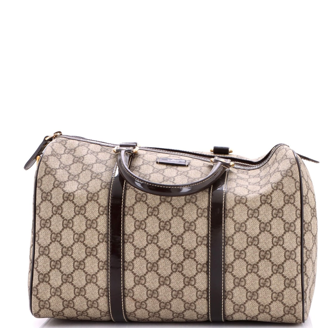 Gucci Joy Medium Boston Bag in GG Coated Canvas: Gucci Joy Medium Boston Bag in GG Coated Canvas The Gucci Joy Medium Boston Bag in GG Coated Canvas is a timeless classic, boasting a rich brown exterior and luxurious gold hardware that adds a touch