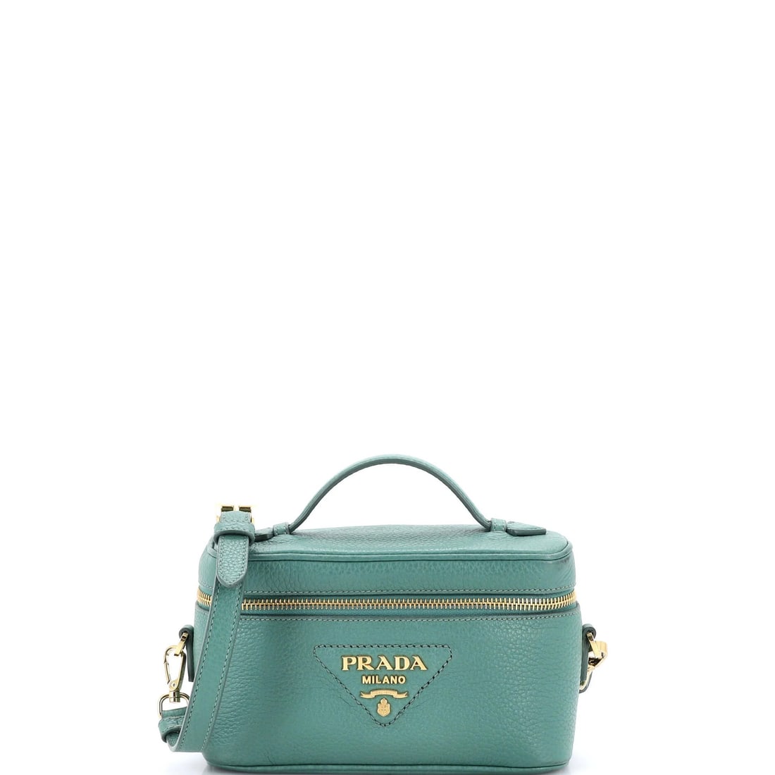Vitello Daino Mini Prada Convertible Top Handle Shoulder Bag: Vitello Daino Mini Prada Convertible Top Handle Shoulder Bag Experience the epitome of luxury with the Vitello Daino Mini Prada Convertible Top Handle Shoulder Bag, boasting sleek green leather exteri