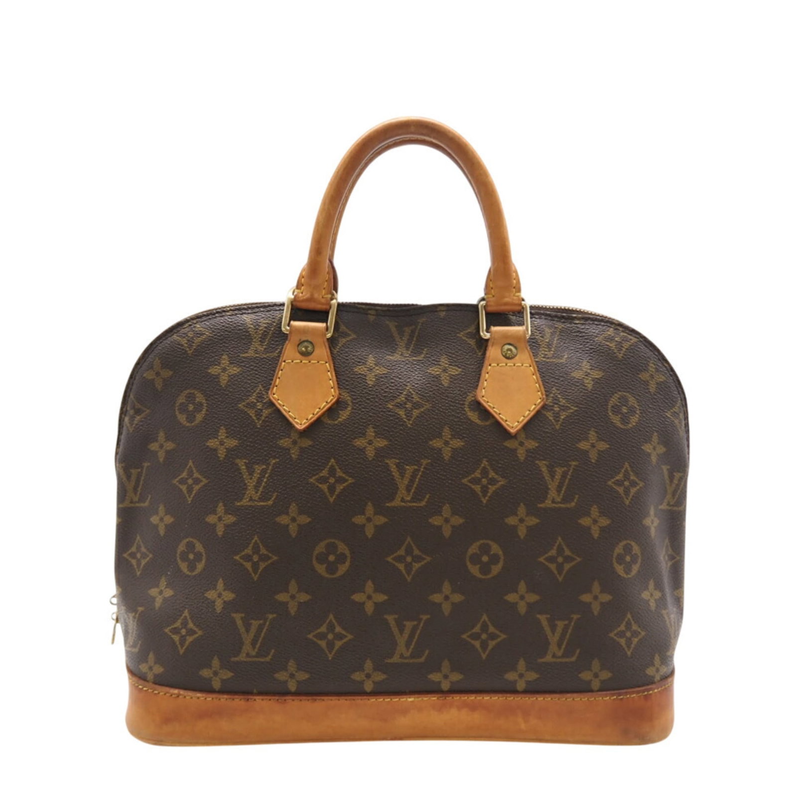 Louis Vuitton Coated Canvas Handbag: Louis Vuitton Coated Canvas Handbag Experience the timeless elegance of Louis Vuitton with this beautifully crafted coated canvas handbag, boasting a classic brown hue and durable zipper closure.