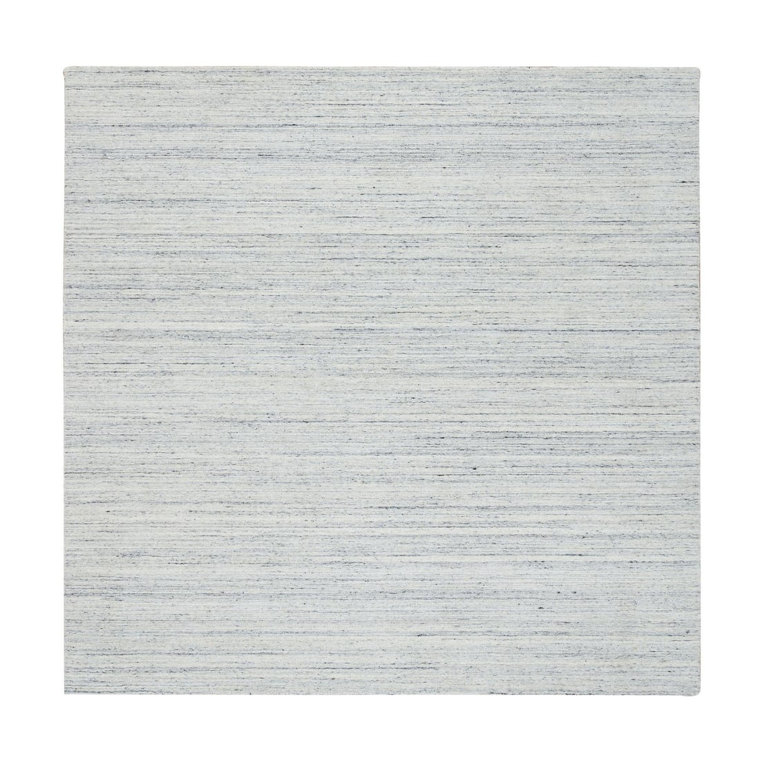Rug 8'x8' Ivory Plain Modern Striae Design Wool Hand Loomed Square: Rug 8'x8' Ivory Plain Modern Striae Design Wool Hand Loomed Square Experience the timeless elegance of India's rich cultural heritage with this stunning 8'x8' ivory wool hand loomed rug, boasting a cl