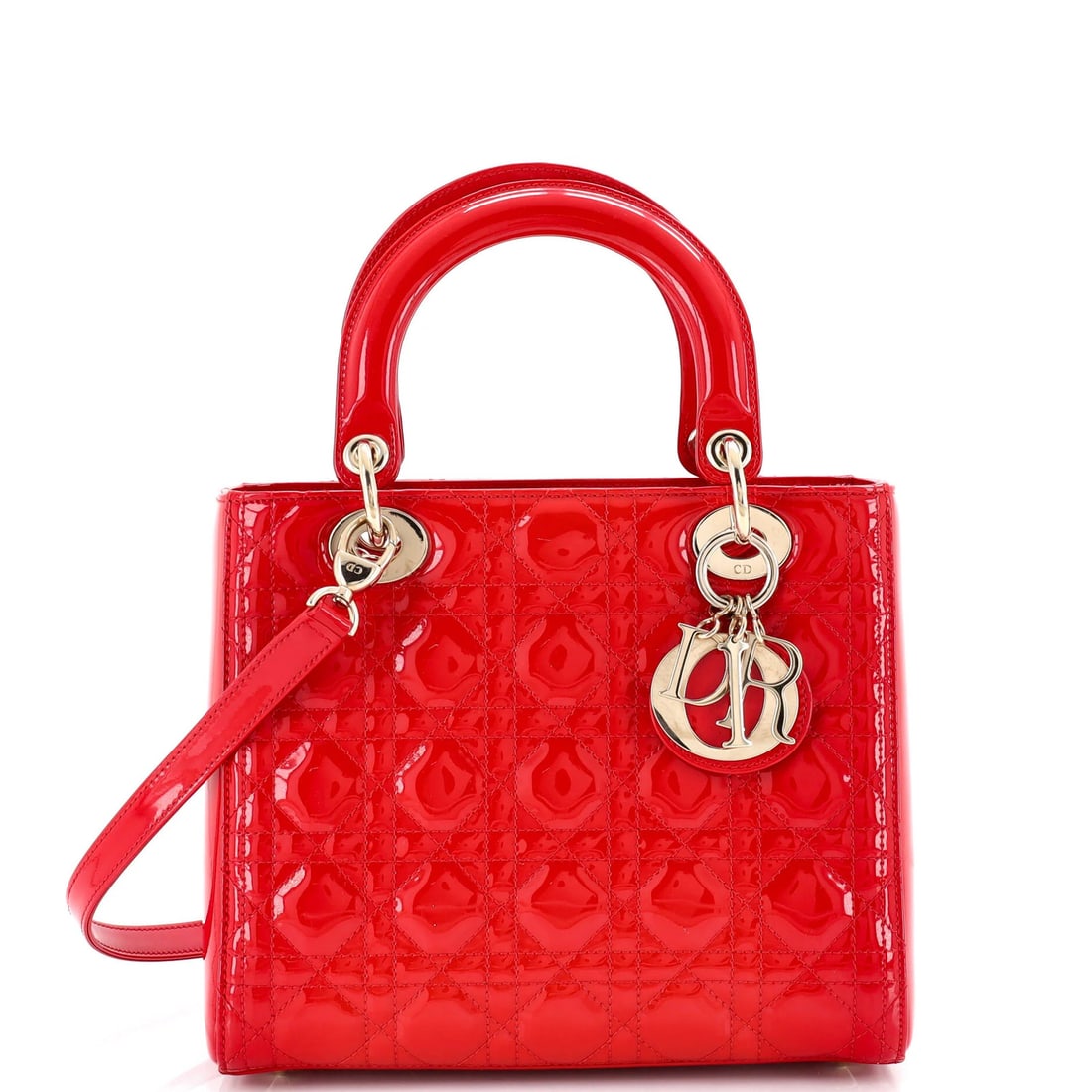 Christian Dior Lady Bag Cannage Quilt Patent Medium: Christian Dior Lady Bag Cannage Quilt Patent Medium The iconic Christian Dior Lady Bag Cannage Quilt Patent Medium is a stunning example of luxury design, boasting patent leather exterior in bold red