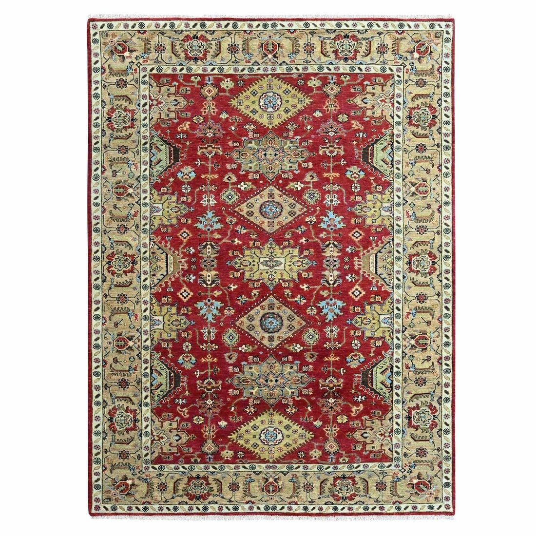 Oriental Rug, 6'x9', Crimson Red, Pure Wool, Geometric Design: Oriental Rug, 6'x9', Crimson Red, Pure Wool, Geometric Design Experience the rich beauty of traditional Indian craftsmanship with this stunning, hand-knotted Oriental rug from India. Measuring 6'x9',