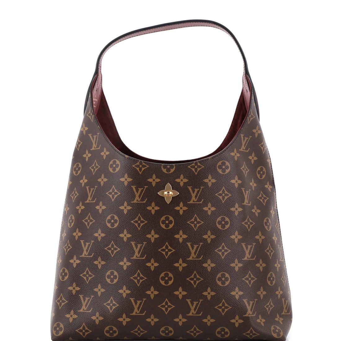 Leather Louis Vuitton Flower Hobo Monogram Canvas with: Leather Louis Vuitton Flower Hobo Monogram Canvas with Own the iconic style of Louis Vuitton with this stunning Flower Hobo Monogram Canvas handbag, boasting a striking red exterior and classic