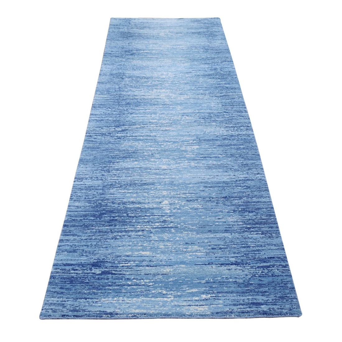 Oriental Blue Pure Wool Hand-Knotted Ombre Runner Rug (2'7"x10'2"): Oriental Blue Pure Wool Hand-Knotted Ombre Runner Rug (2'7"x10'2") Experience the timeless beauty of India's rich cultural heritage with this stunning Oriental Blue Pure Wool Hand-Knotted Ombre Runner