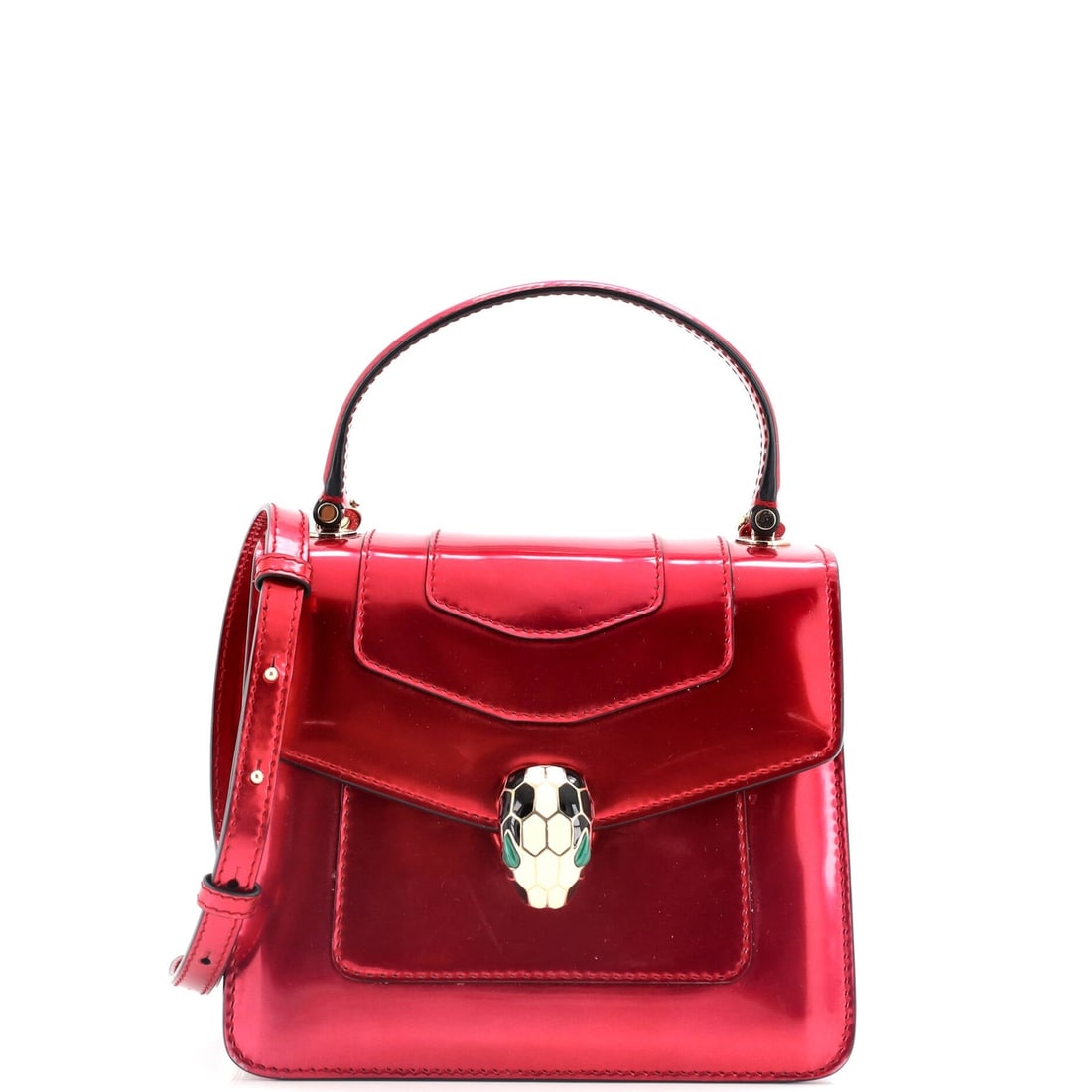 Bvlgari Serpenti Forever Small Leather Top Handle Bag: Bvlgari Serpenti Forever Small Leather Top Handle Bag The Bvlgari Serpenti Forever Small Leather Top Handle Bag is a stunning, bold statement piece with its signature red exterior and sleek gold-tone