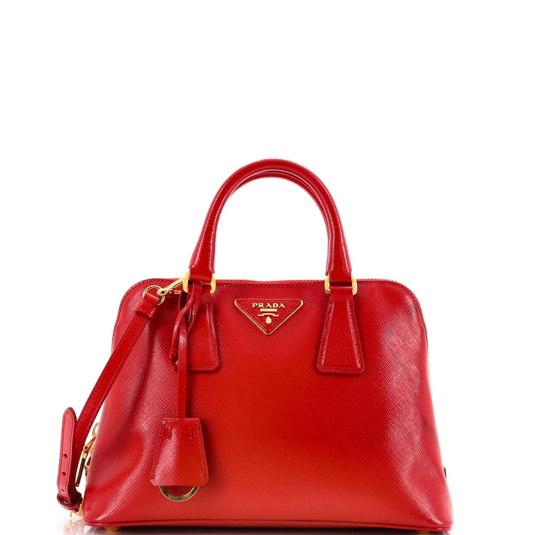 Saffiano Leather Small Prada Promenade Bag: Saffiano Leather Small Prada Promenade Bag A stunning Saffiano leather Prada Promenade bag in bold red, boasting classic satchel style with gold hardware and spacious interior perfect for daily