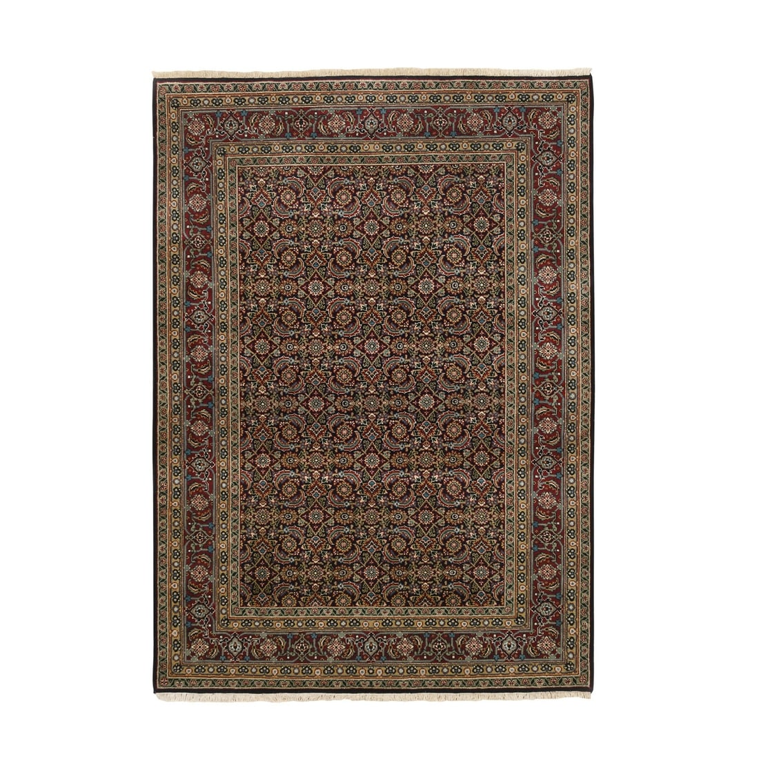 Rug 5'2"x7'4" Wool-Silk 175 KPSI Midnight Blue Herati Design Hand Knotted: Rug 5'2"x7'4" Wool-Silk 175 KPSI Midnight Blue Herati Design Hand Knotted Experience the rich heritage of Indian craftsmanship with this stunning 175 KPSI hand-knotted wool-silk rug, boasting an intri