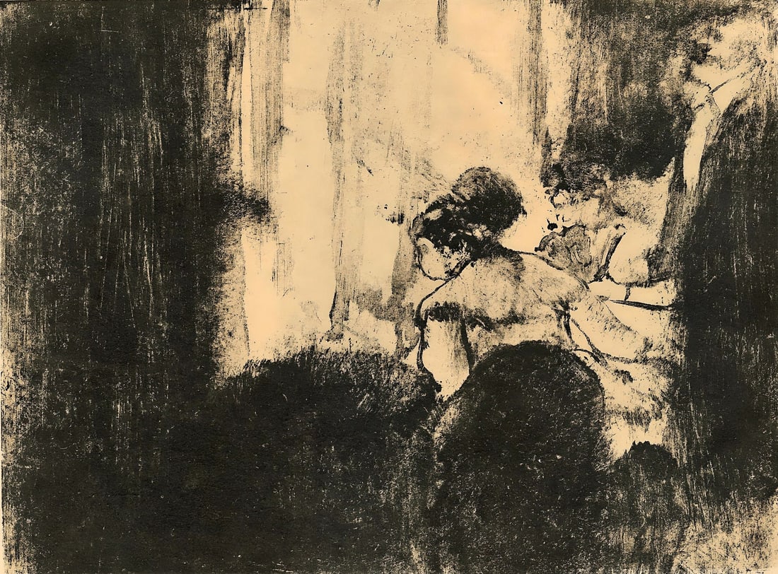 Edgar Degas Monotypes - La Loge (E. Degas): Edgar Degas Monotypes - La Loge (E. Degas) A rare and exquisite example of Edgar Degas' artistic process, this 1948 monotype 'La Loge' showcases the artist's unique technique and skill. Printed on