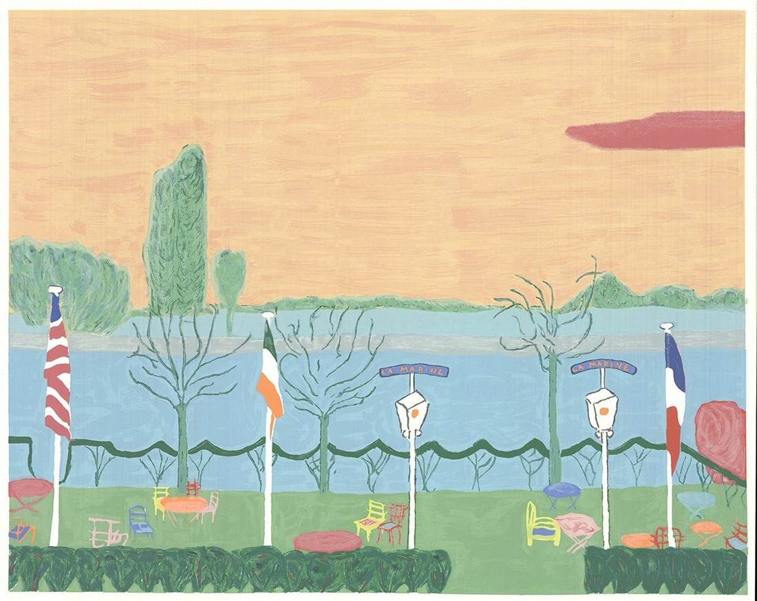 Mari JACQUES PELLEGRIN La Marine 23" x 28.75" Serigraph 1985 Folk Art Multicolor: Mari JACQUES PELLEGRIN La Marine 23" x 28.75" Serigraph 1985 Folk Art Multicolor Discover the vibrant colors and serene landscape of Jacques Pellegrin's 1985 serigraph, La Marine. This iconic piece,