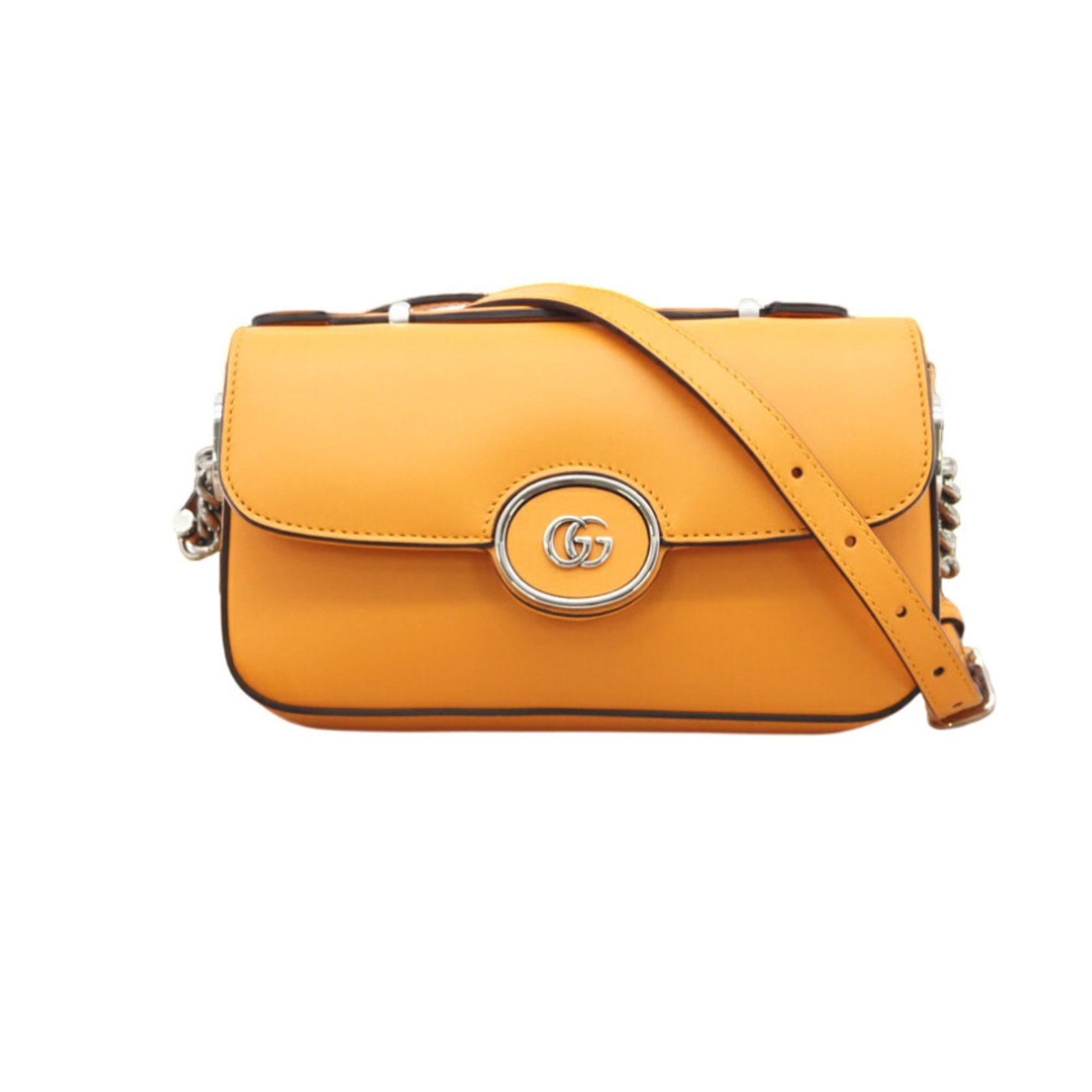 Gucci Leather Shoulder Bag: Gucci Leather Shoulder Bag A vibrant orange Gucci leather shoulder bag, perfect for adding a pop of color to your daily routine. With its classic design and premium materials, this stylish bag is sure