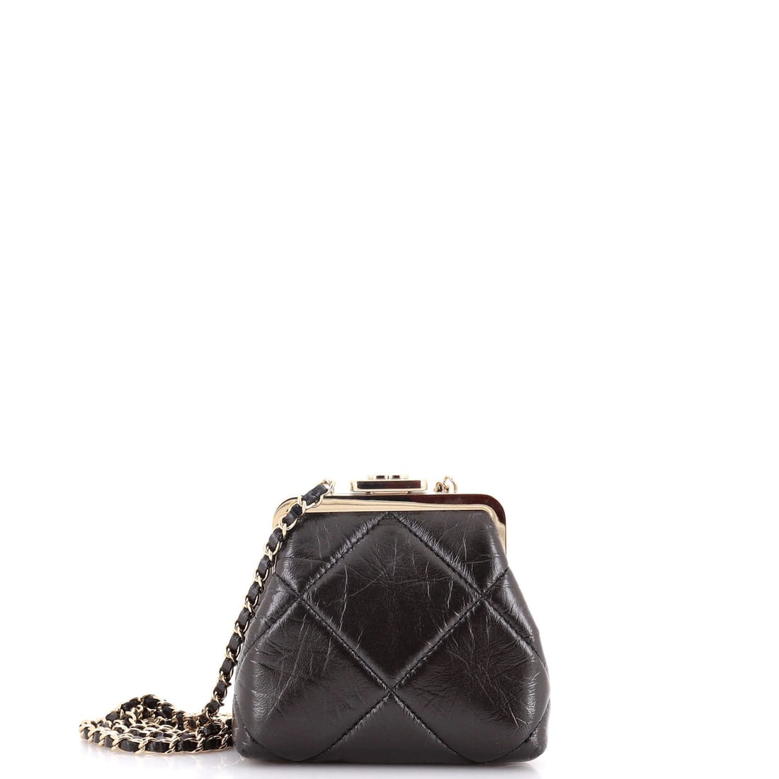 Chanel CC Kisslock Frame Mini Clutch in Quilted Lambskin with Chain: Chanel CC Kisslock Frame Mini Clutch in Quilted Lambskin with Chain Elevate your evening look with the iconic Chanel CC Kisslock Frame Mini Clutch in quilted lambskin black leather. This chic,