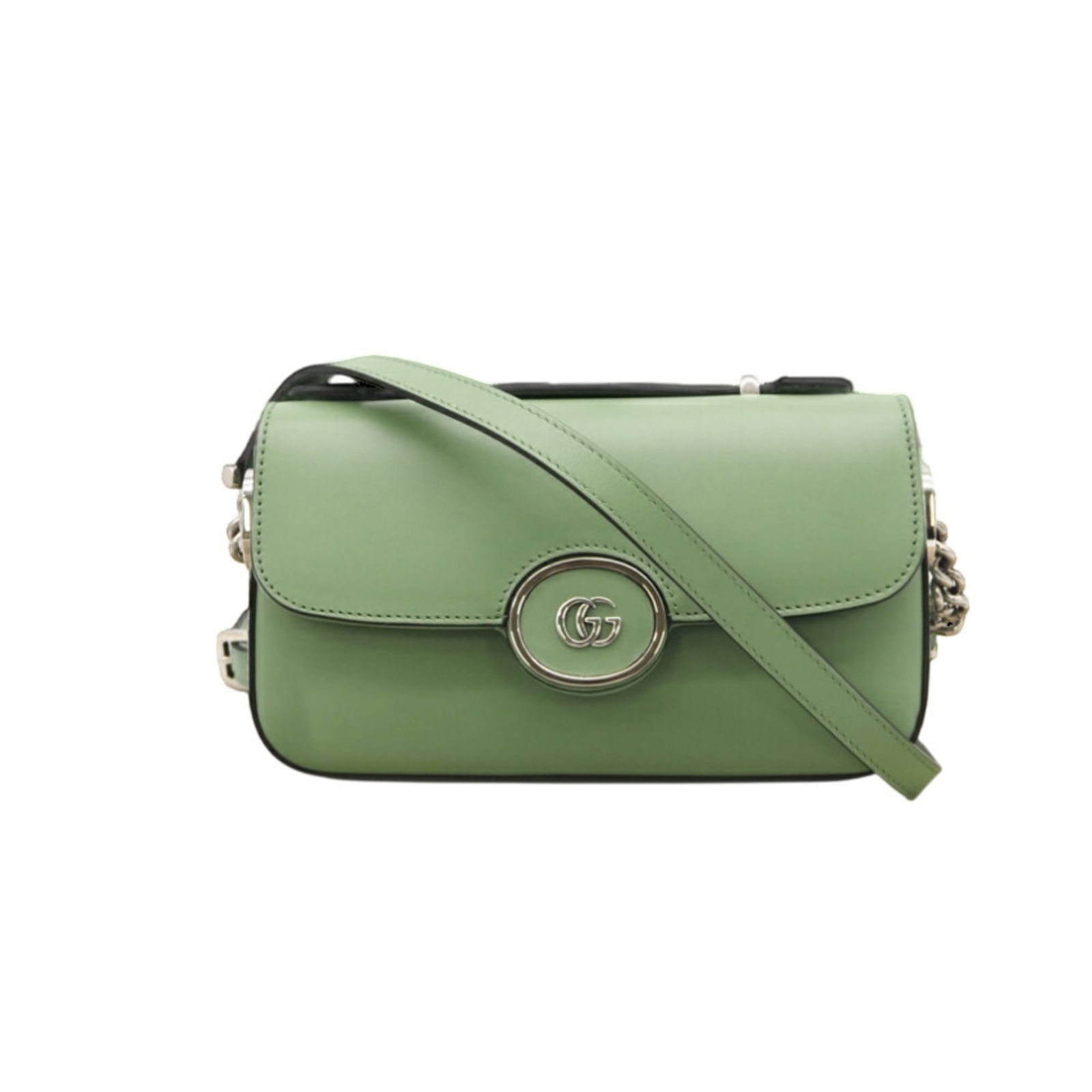 Gucci Leather Shoulder Bag: Gucci Leather Shoulder Bag A stunning Gucci leather shoulder bag in vibrant green, boasting sleek lines and premium quality craftsmanship. With its spacious interior and comfortable straps, this